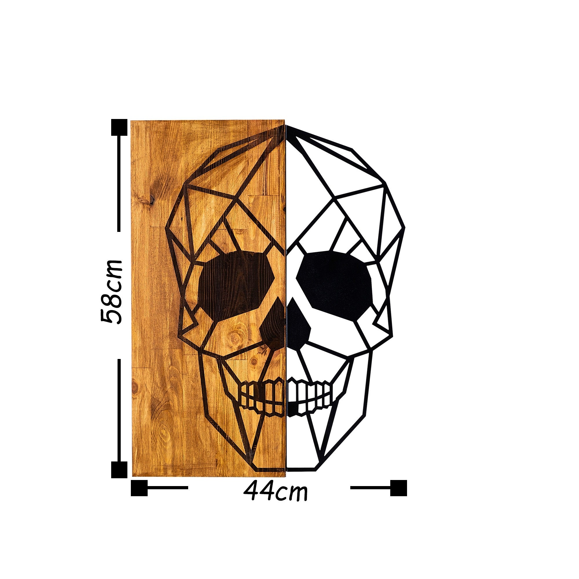Elegante acessório decorativo de parede em madeira, 44 x 58 cm | 50% madeira (3 cm de espessura) e 50% metal | Acabamento exclusivo em nogueira e preto, perfeito para decoração moderna