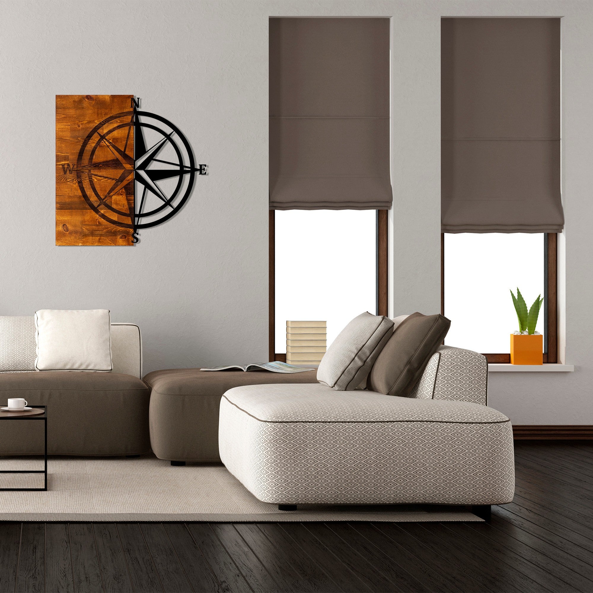 Acessório decorativo de parede – 58 x 58 cm – Nogueira e Preto – Madeira e Metal