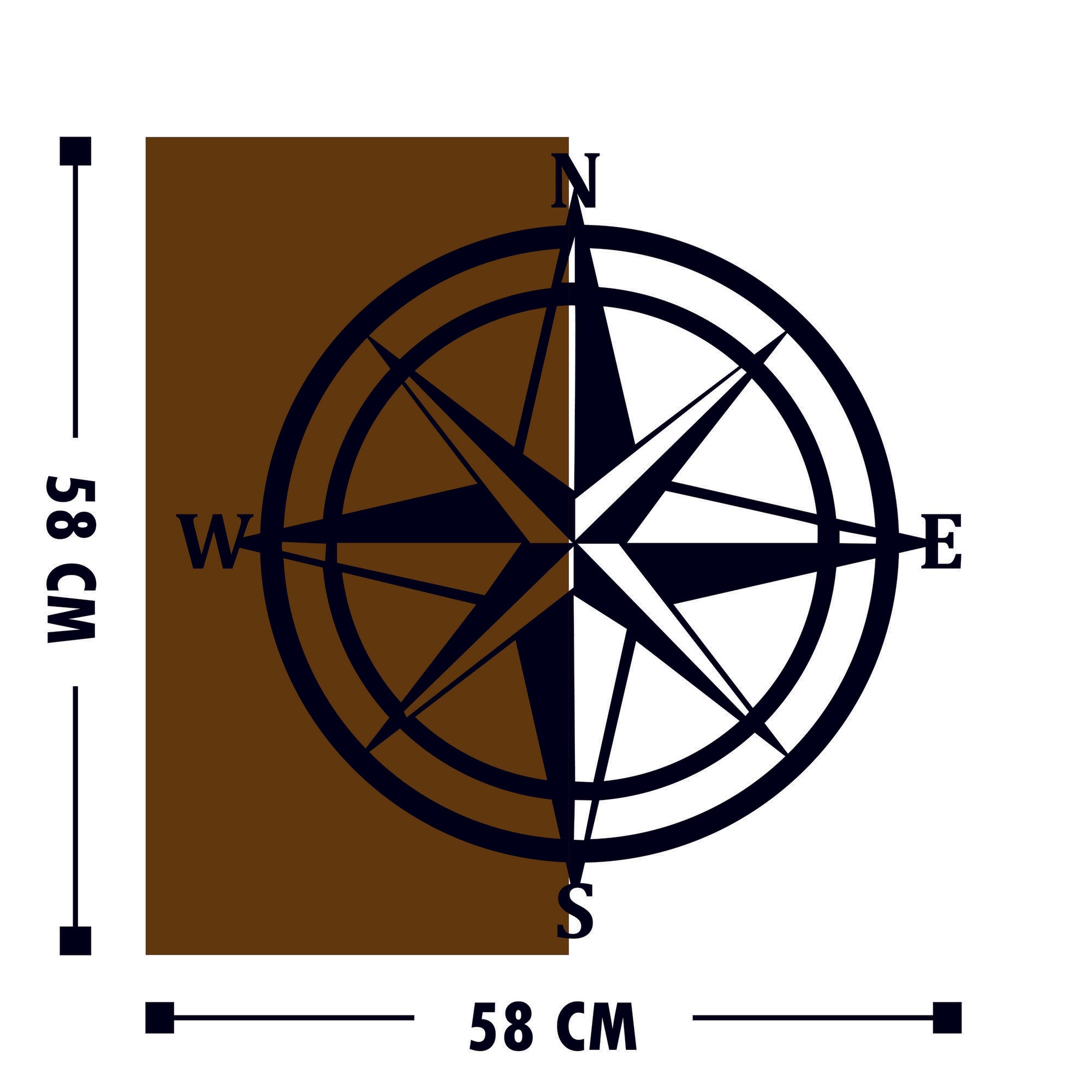 Acessório decorativo de parede – 58 x 58 cm – Nogueira e Preto – Madeira e Metal
