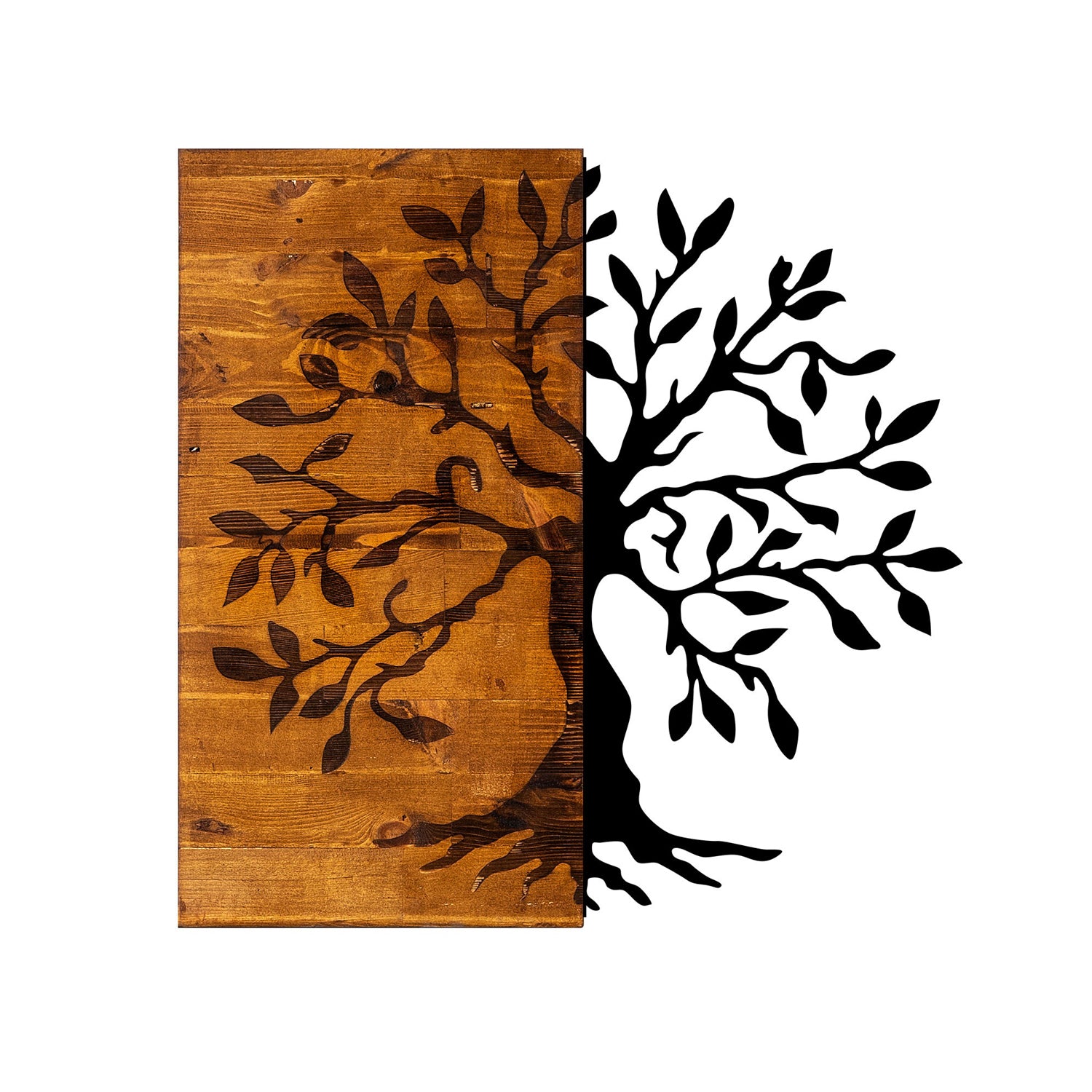 Acessório decorativo de parede em madeira – 58 x 58 cm – nogueira e preto – 50% madeira e 50% metal