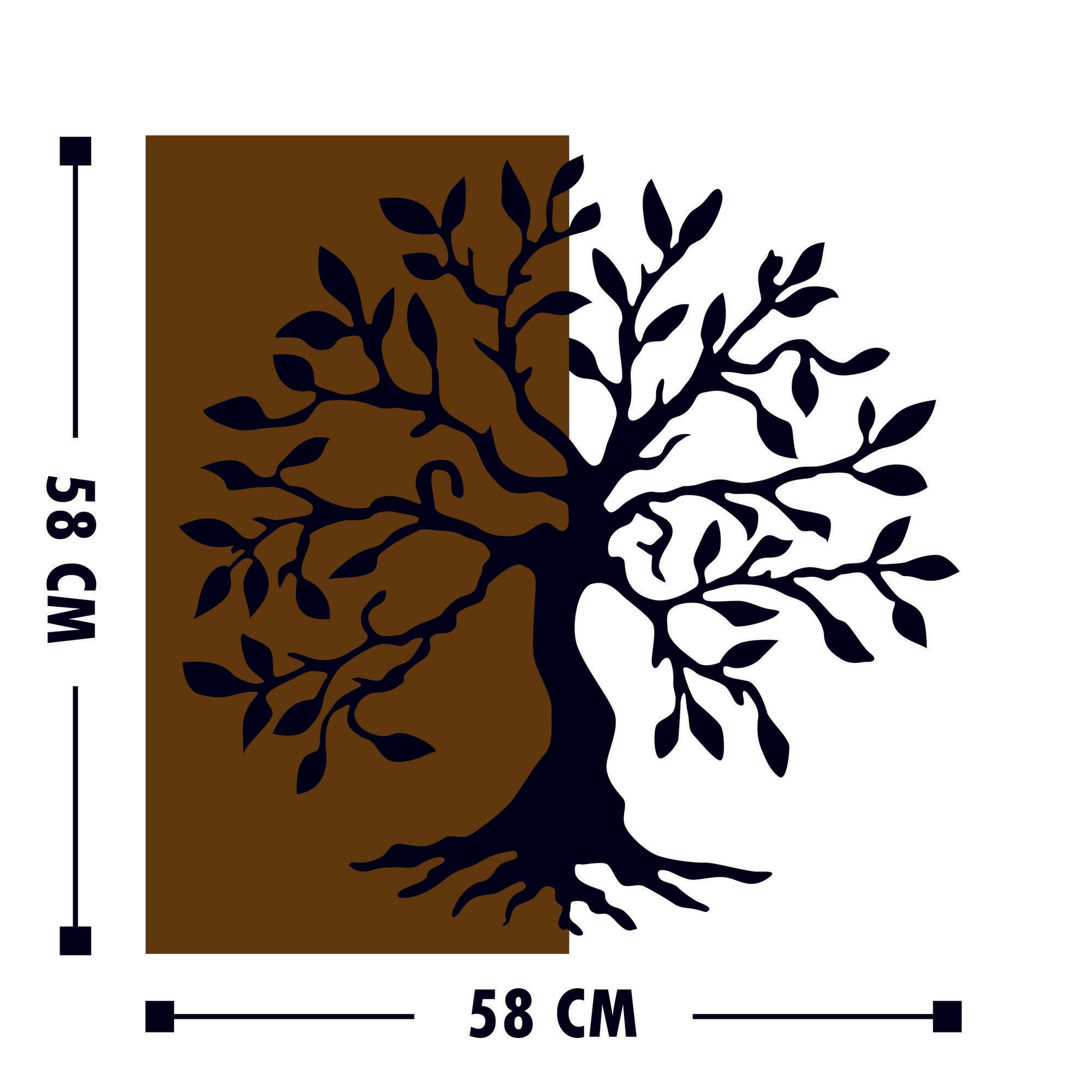 Acessório decorativo de parede em madeira – 58 x 58 cm – nogueira e preto – 50% madeira e 50% metal