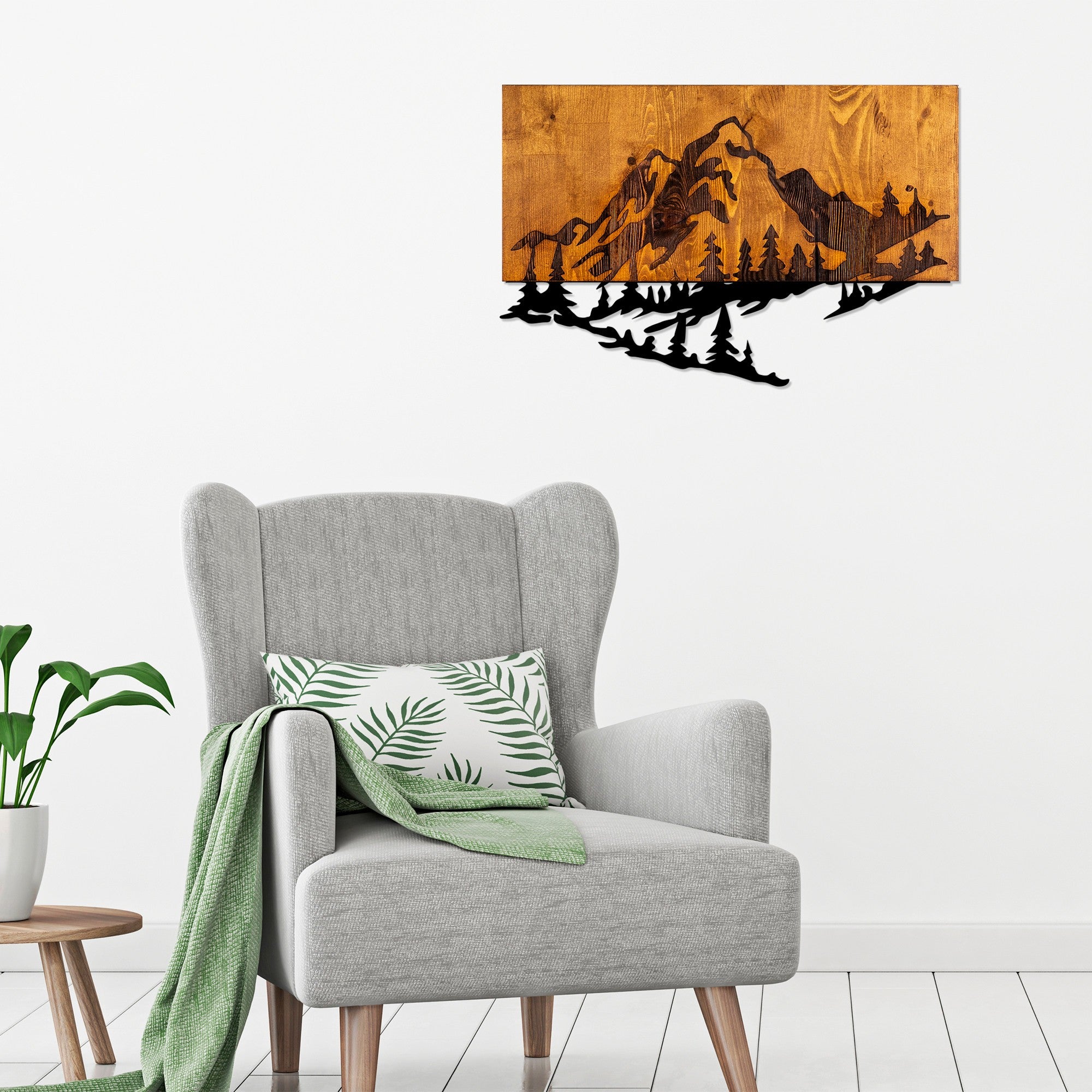 Acessório Decorativo de Parede – 38 x 58 cm – Nogueira e Preto – Madeira e Metal