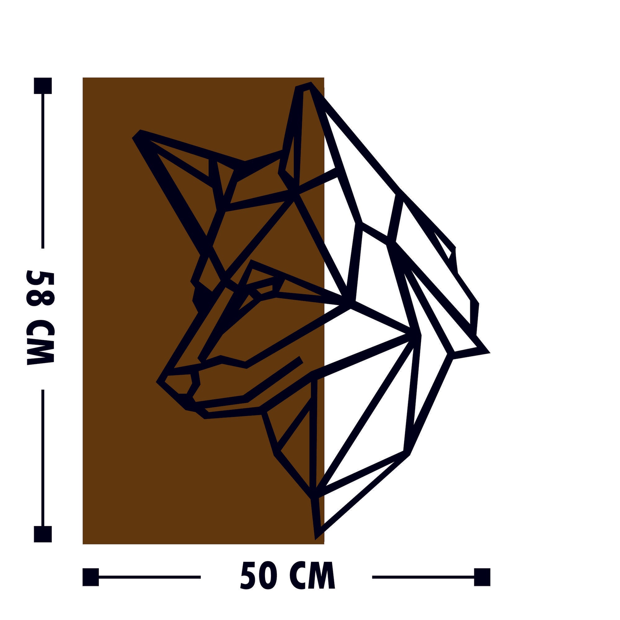 Elegante acessório decorativo de parede em madeira, 50 x 58 cm | 50% madeira (3 cm de espessura) e 50% metal | Acabamento exclusivo em nogueira e preto, perfeito para qualquer espaço