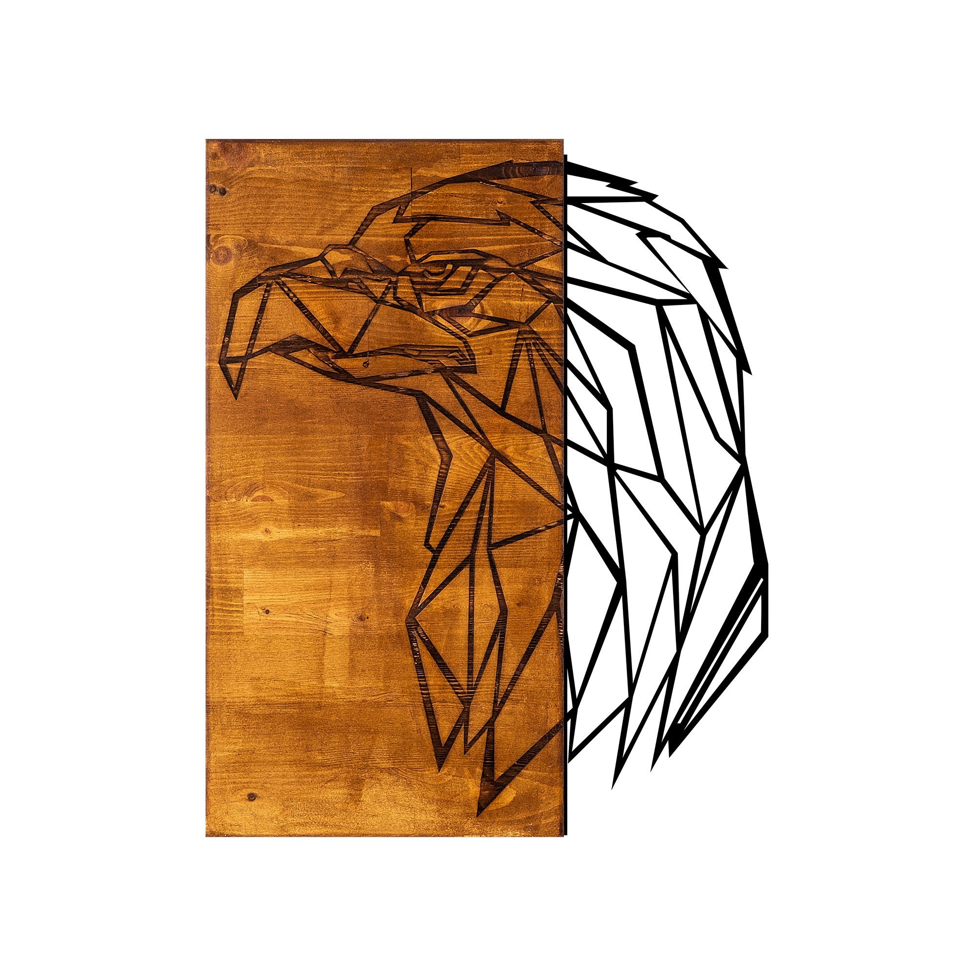 Elegante acessório decorativo de parede em madeira, 47 x 58 cm | 50% madeira (3 cm de espessura) e 50% metal | Acabamento em nogueira e preto, variações de textura exclusivas