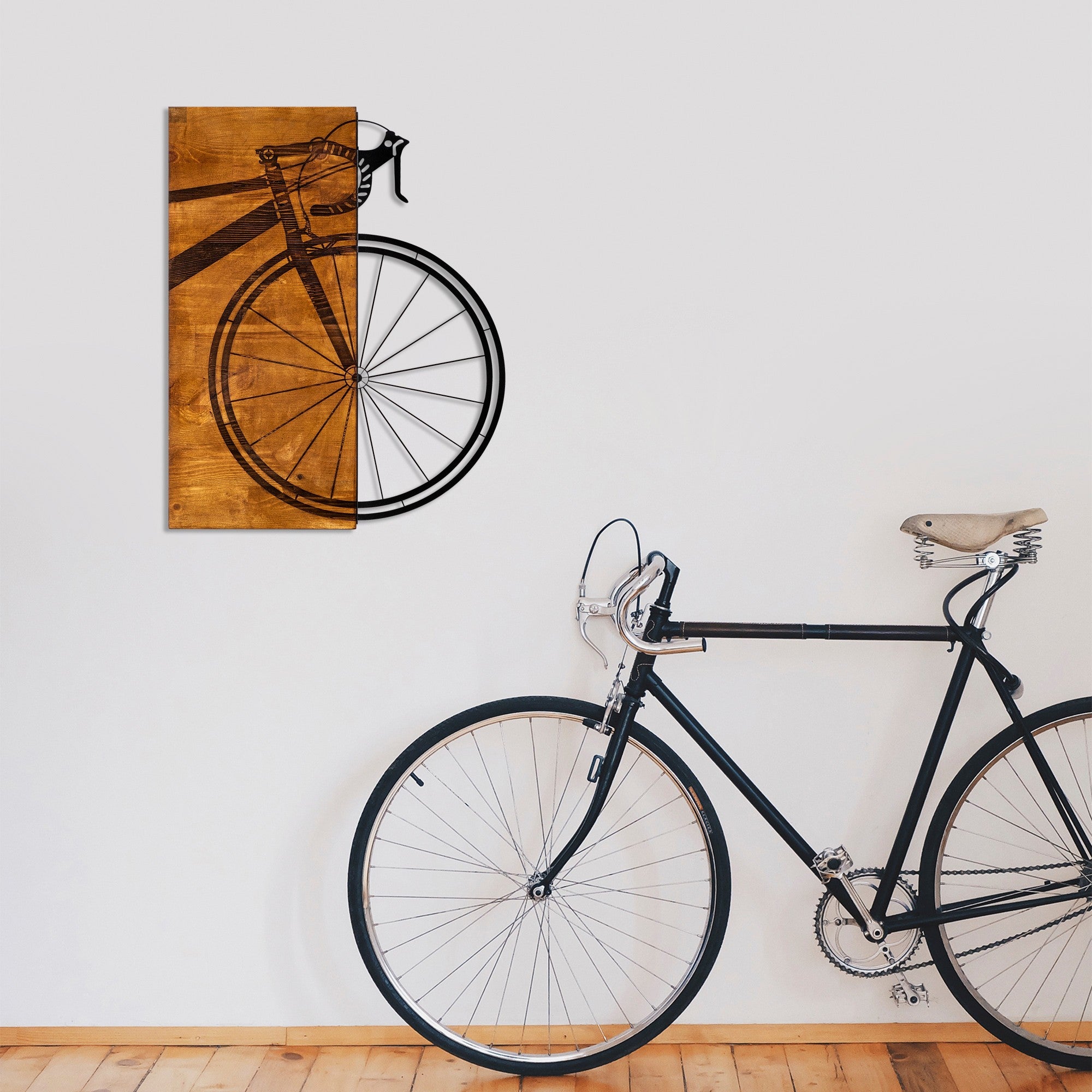 Acessório Decorativo de Parede – 45 x 58 cm – Nogueira e Preto – Madeira e Metal