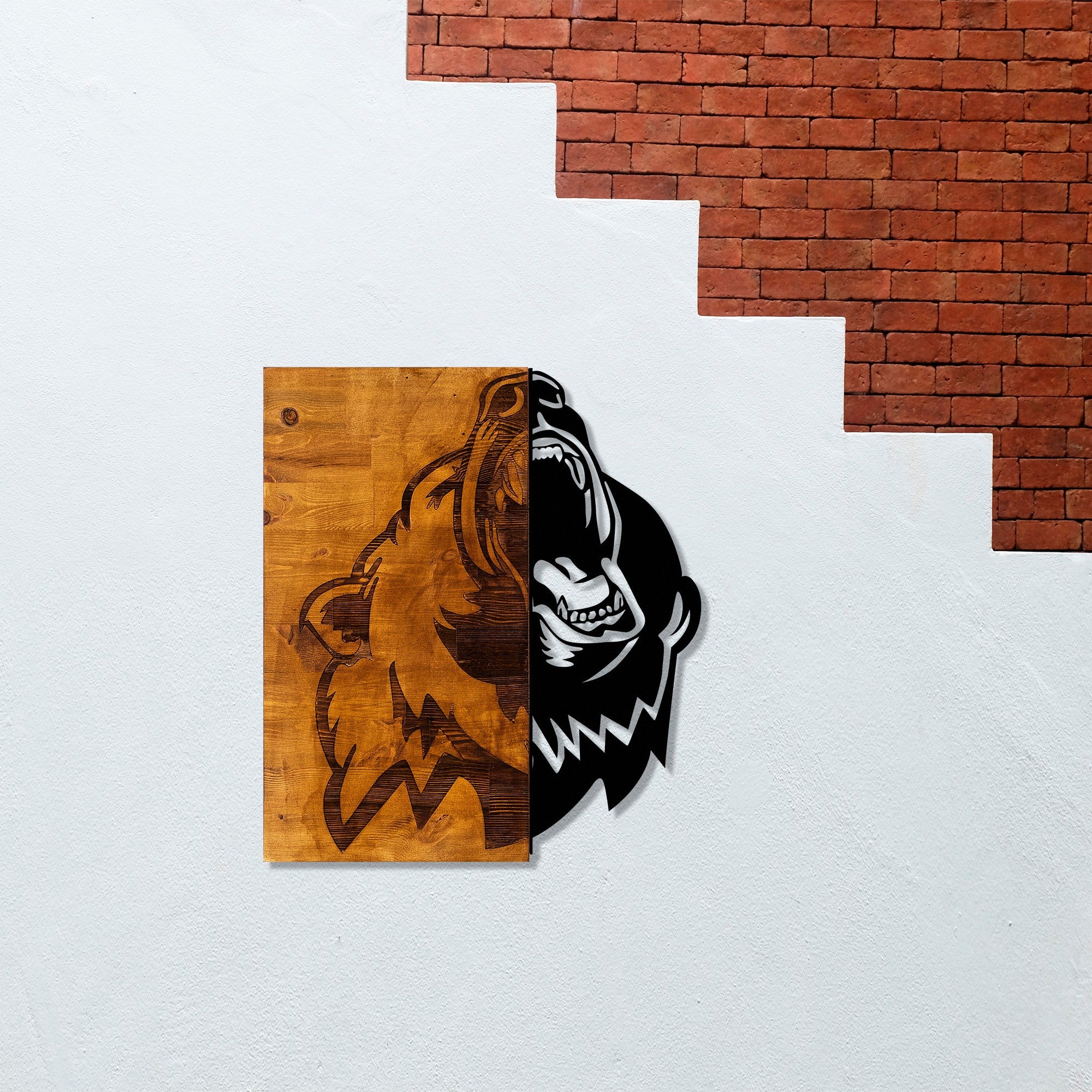 Acessório decorativo de parede – 49 x 58 cm – Nogueira e preto – Madeira e metal
