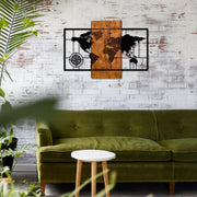 Acessório Decorativo de Parede em Madeira – 58 x 85 cm – Noz e Preto – 50% Madeira e 50% Metal