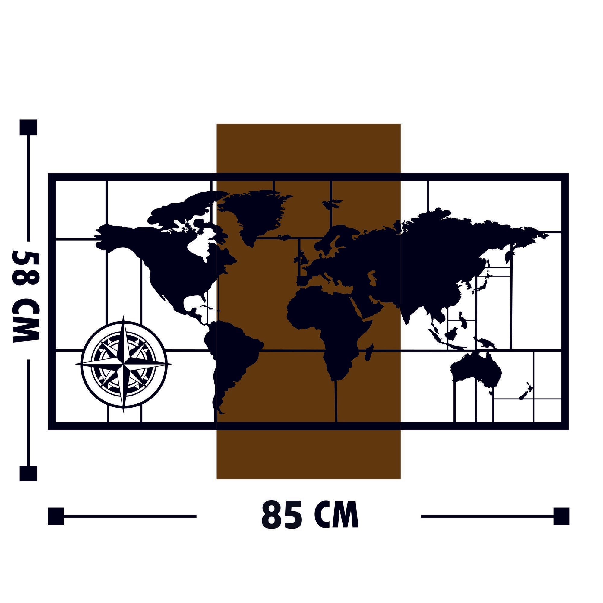 Acessório Decorativo de Parede em Madeira – 58 x 85 cm – Noz e Preto – 50% Madeira e 50% Metal