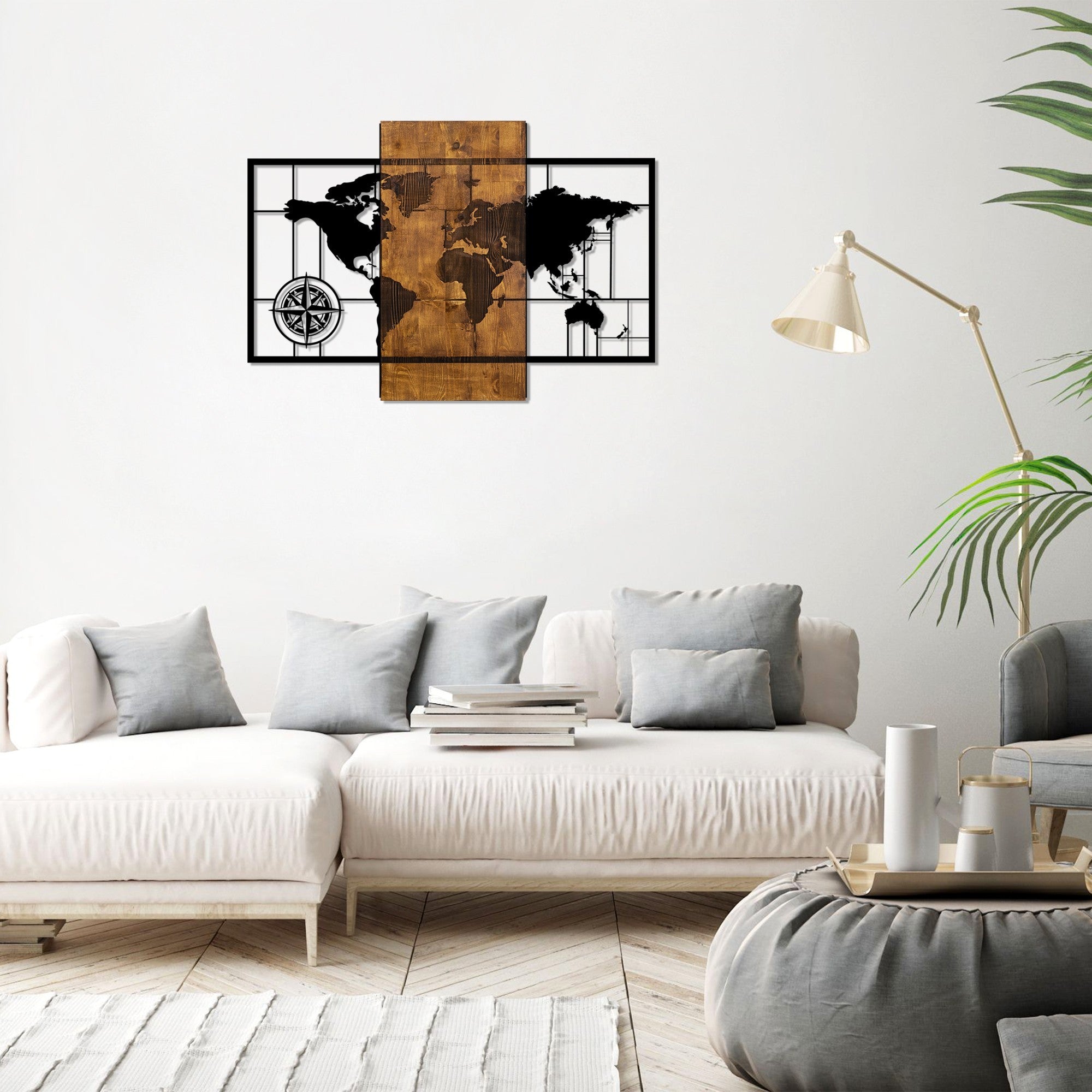 Acessório Decorativo de Parede em Madeira – 58 x 85 cm – Noz e Preto – 50% Madeira e 50% Metal