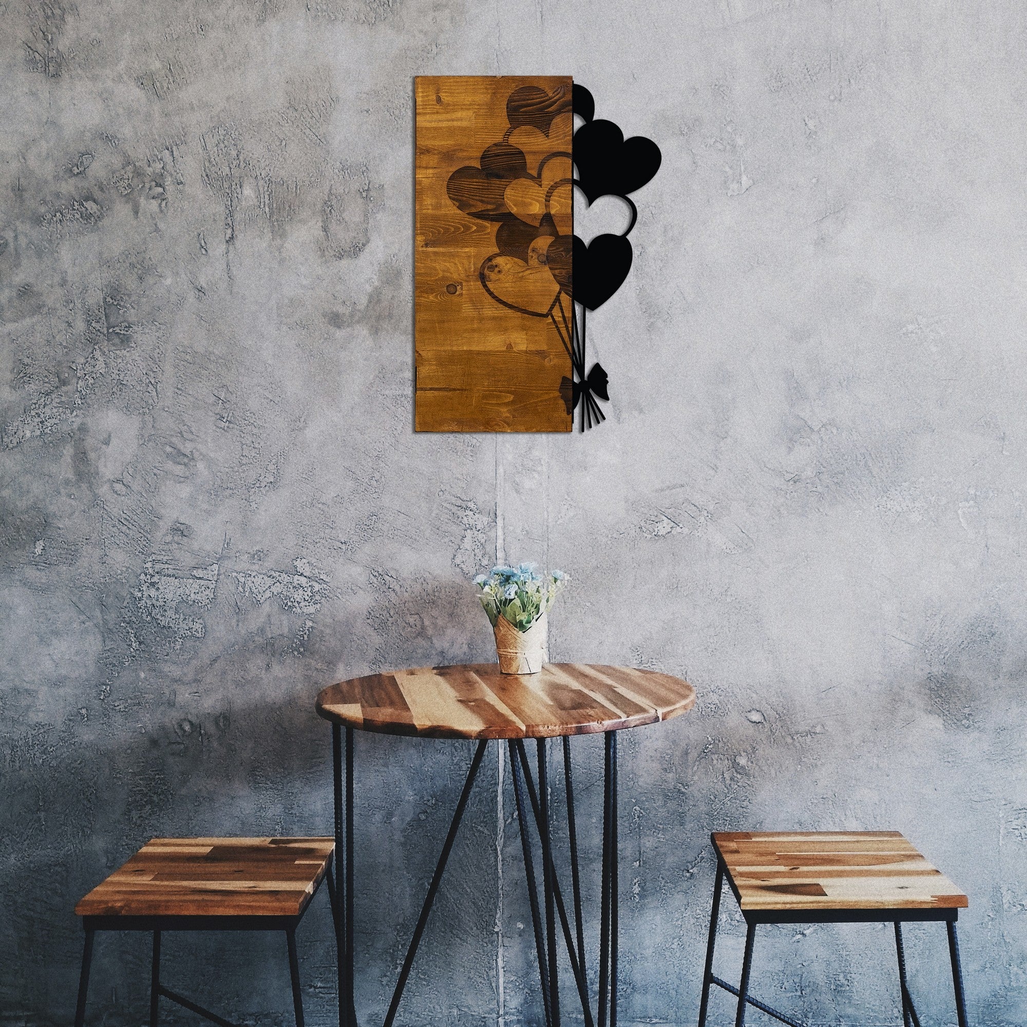 Acessório Decorativo de Parede – 39 x 58 cm – Nogueira e Preto – Madeira e Metal