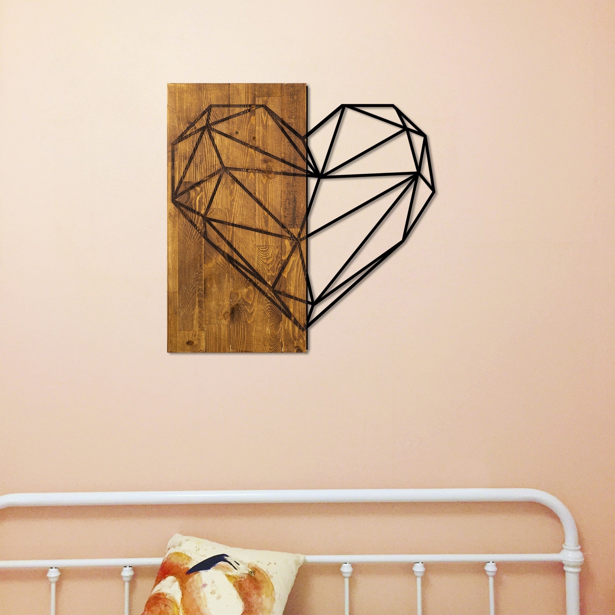Acessório decorativo de parede em madeira – 58 x 58 cm – nogueira e preto – 50% madeira e 50% metal