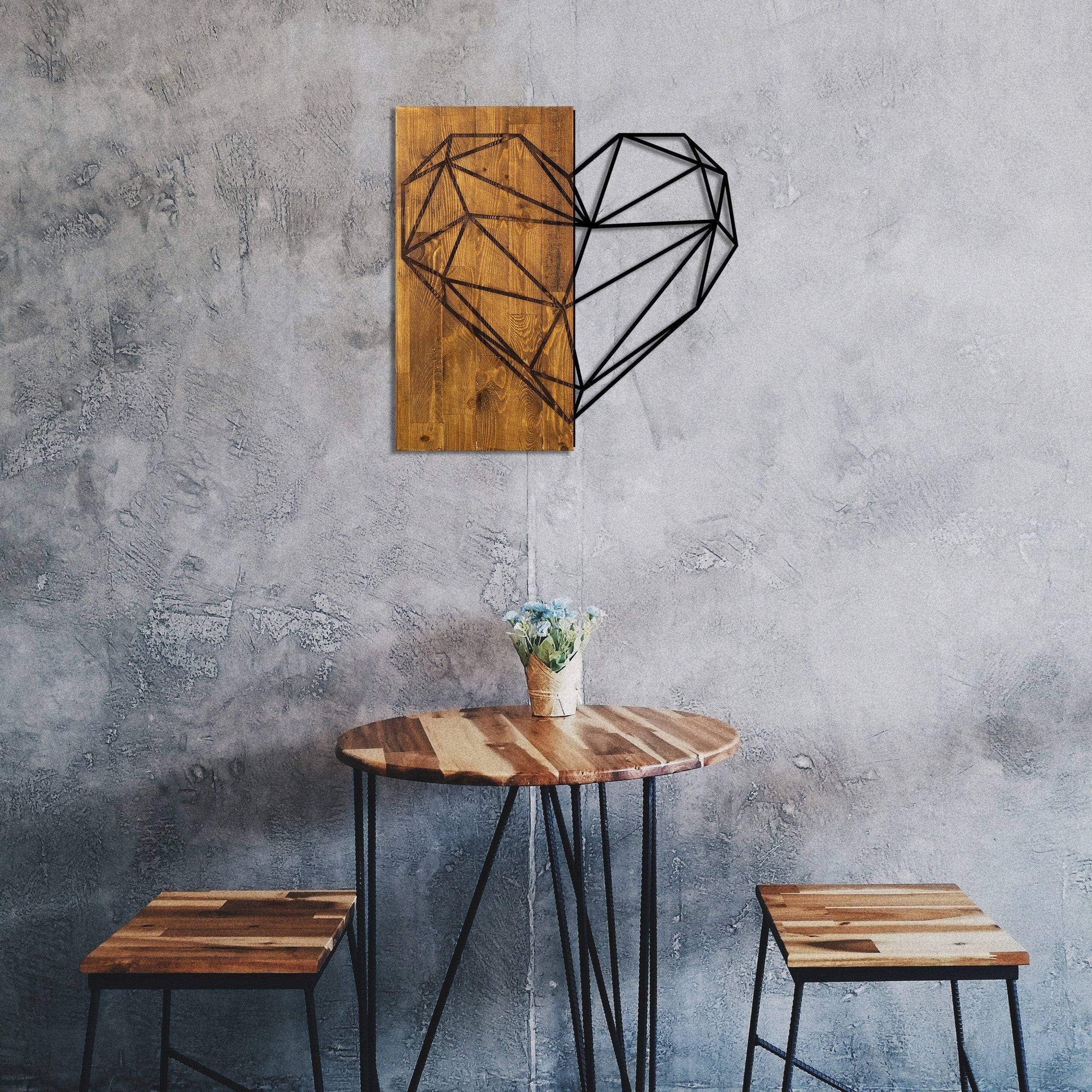 Acessório decorativo de parede em madeira – 58 x 58 cm – nogueira e preto – 50% madeira e 50% metal