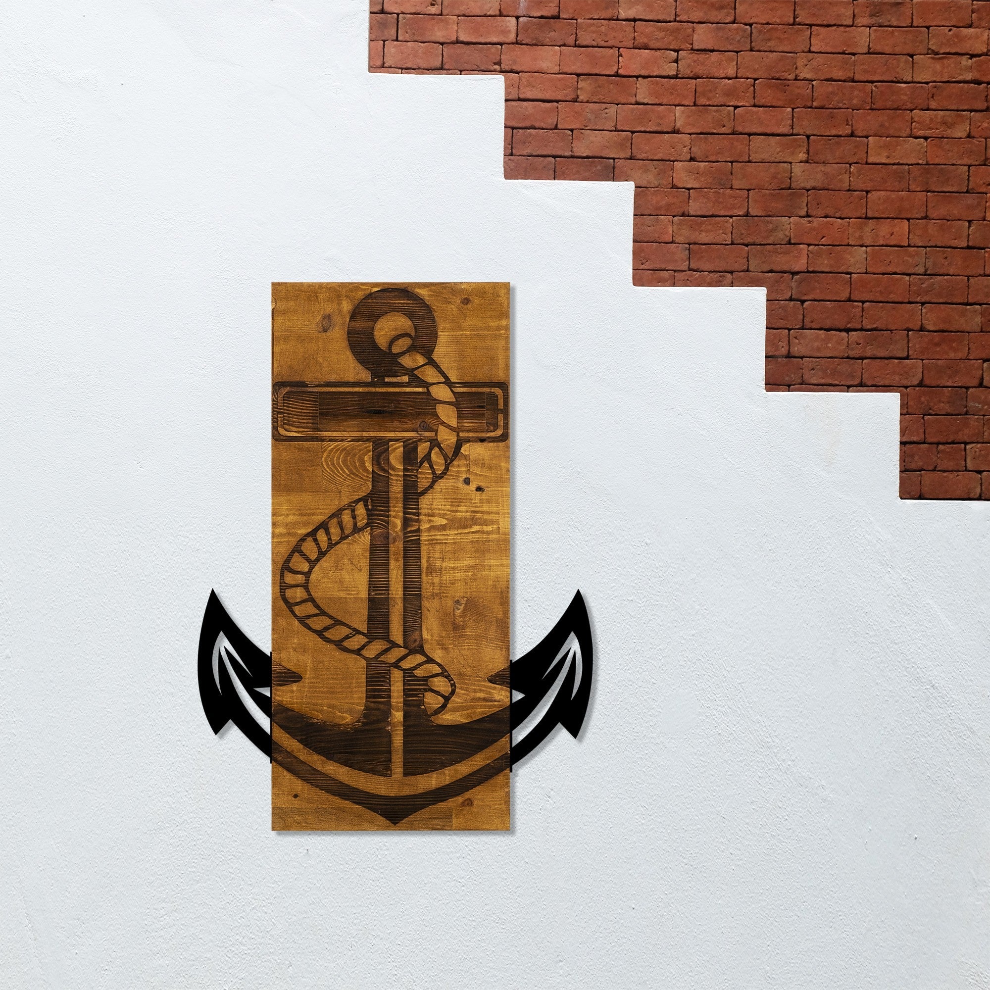 Acessório decorativo de parede – 41 x 58 cm – nogueira e preto – 50% madeira e 50% metal