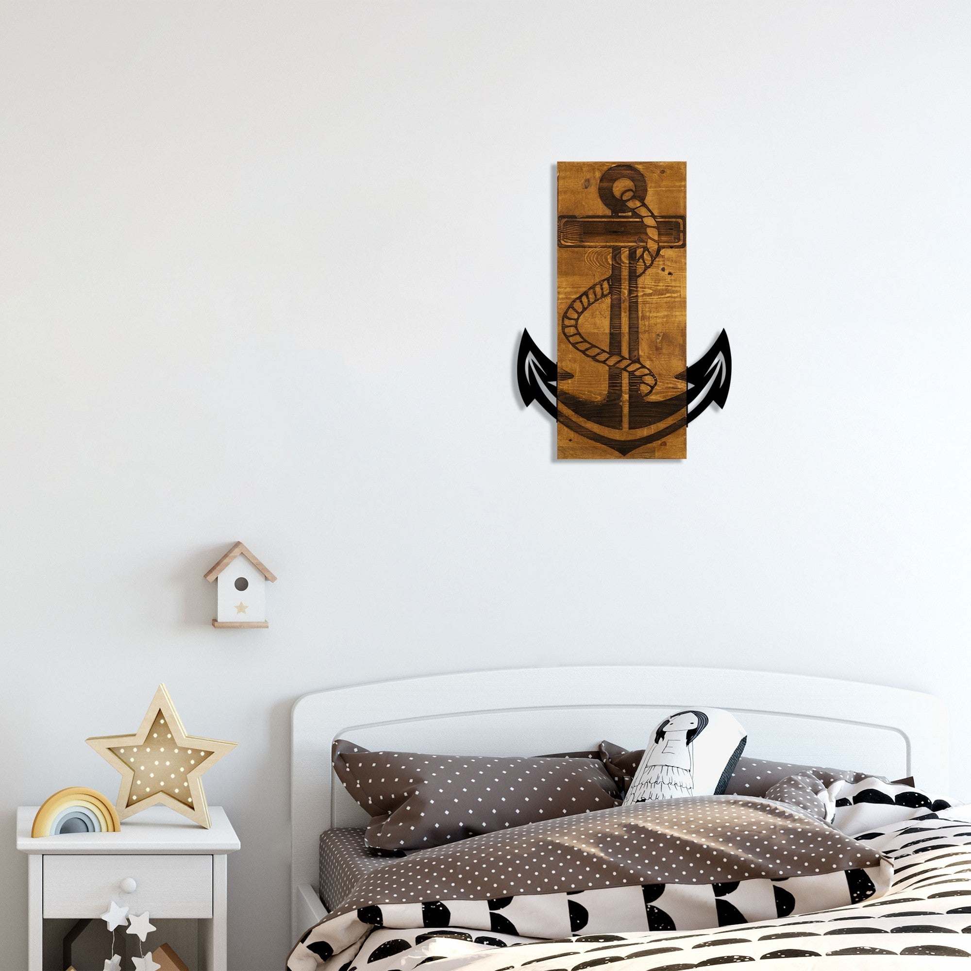 Acessório decorativo de parede – 41 x 58 cm – nogueira e preto – 50% madeira e 50% metal