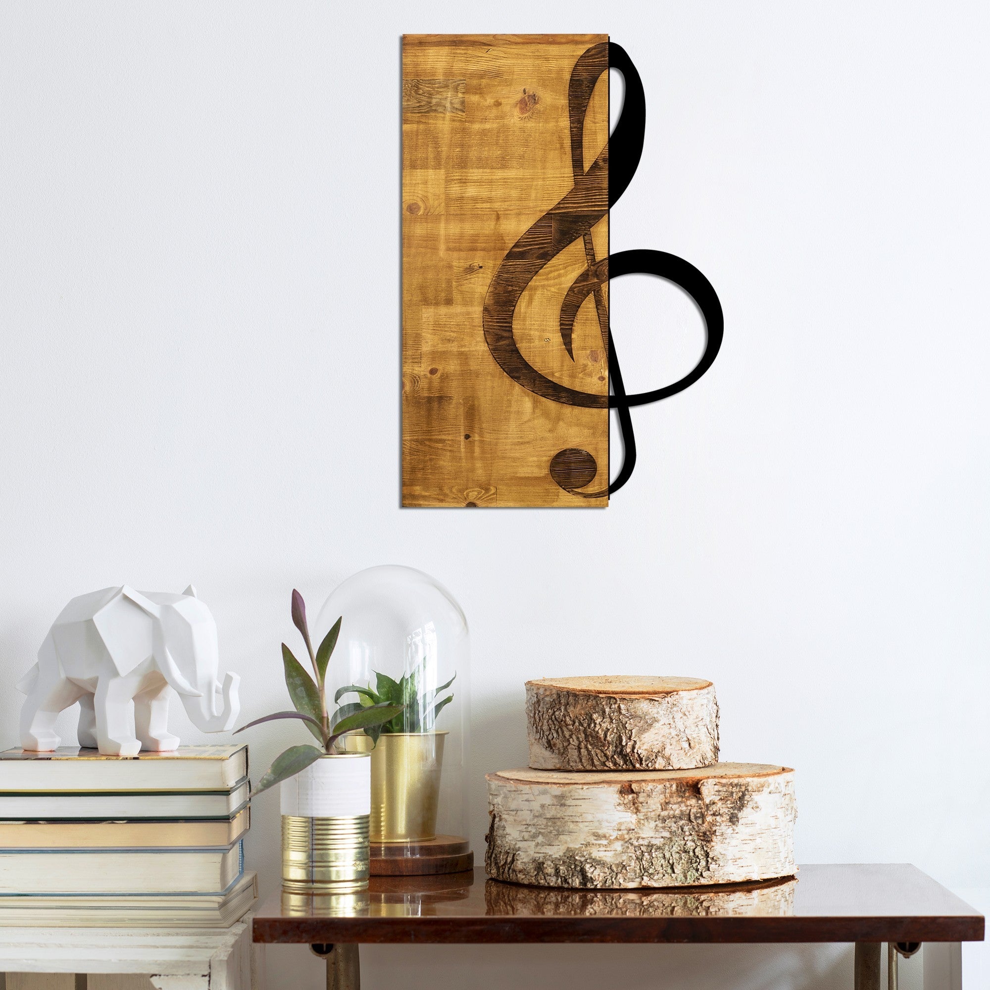 Acessório decorativo de parede em madeira e metal – 39 x 58 cm – nogueira e preto – 50% madeira e 50% metal