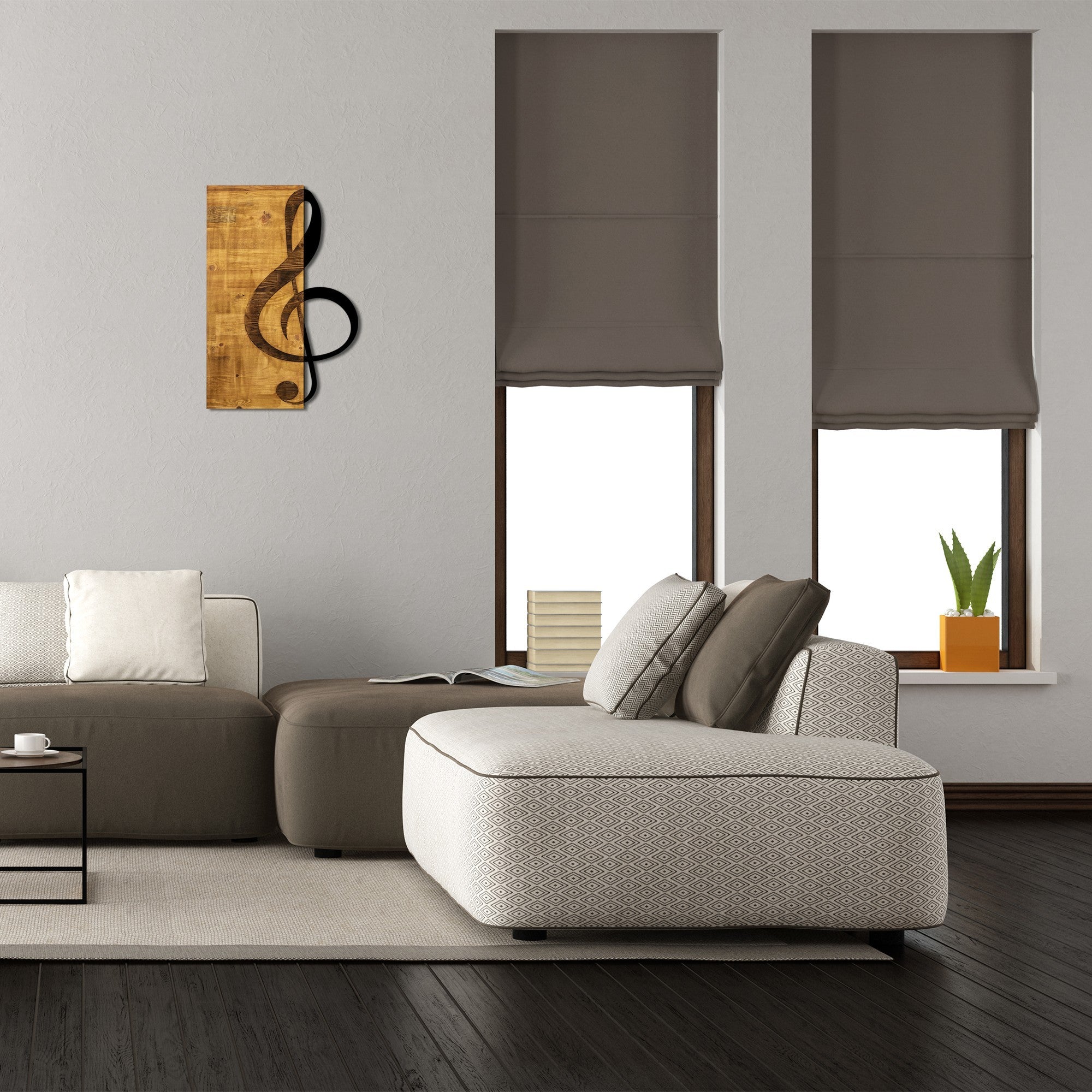 Acessório decorativo de parede em madeira e metal – 39 x 58 cm – nogueira e preto – 50% madeira e 50% metal