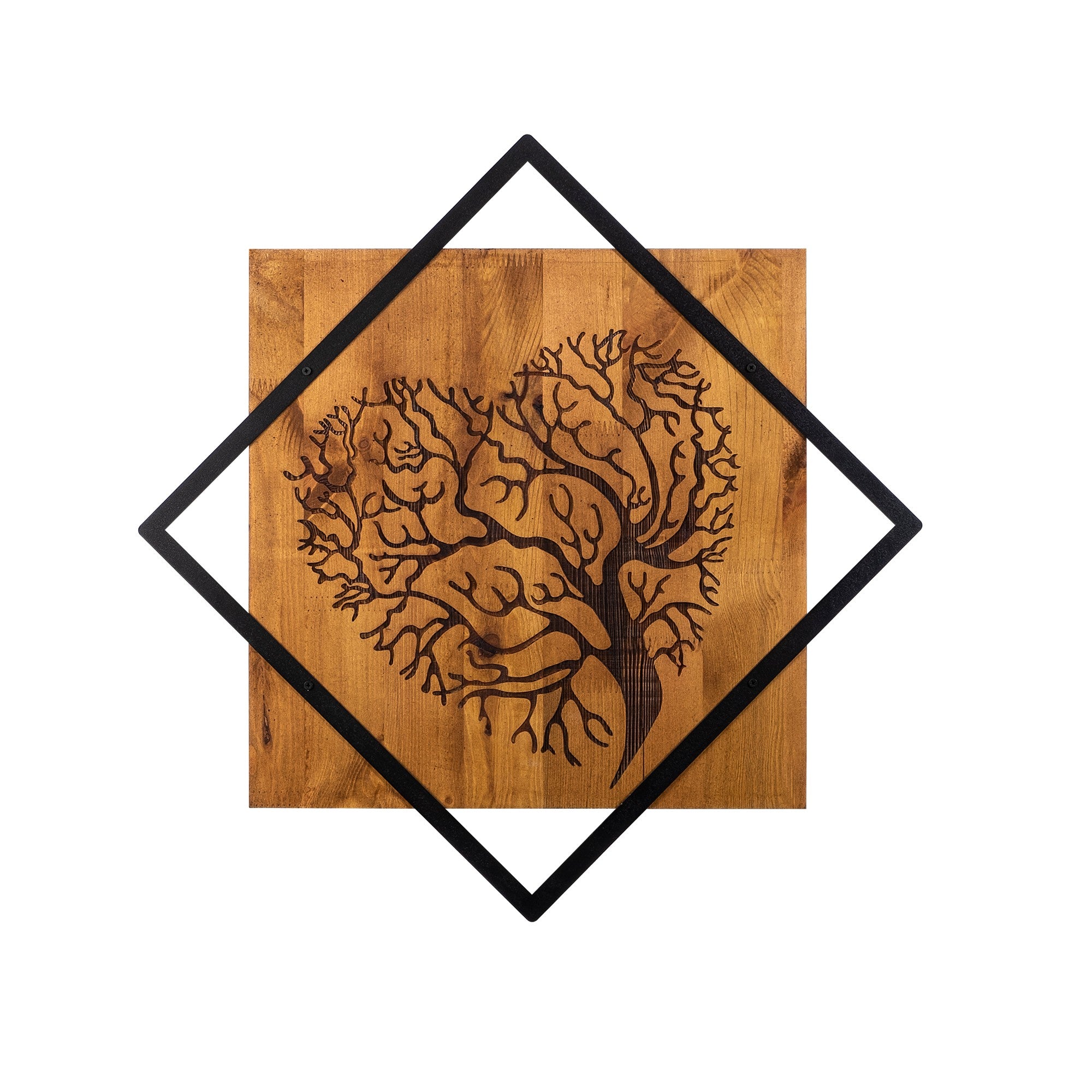Acessório Decorativo de Parede – 54 x 54 cm – Nogueira e Preto – Madeira e Metal