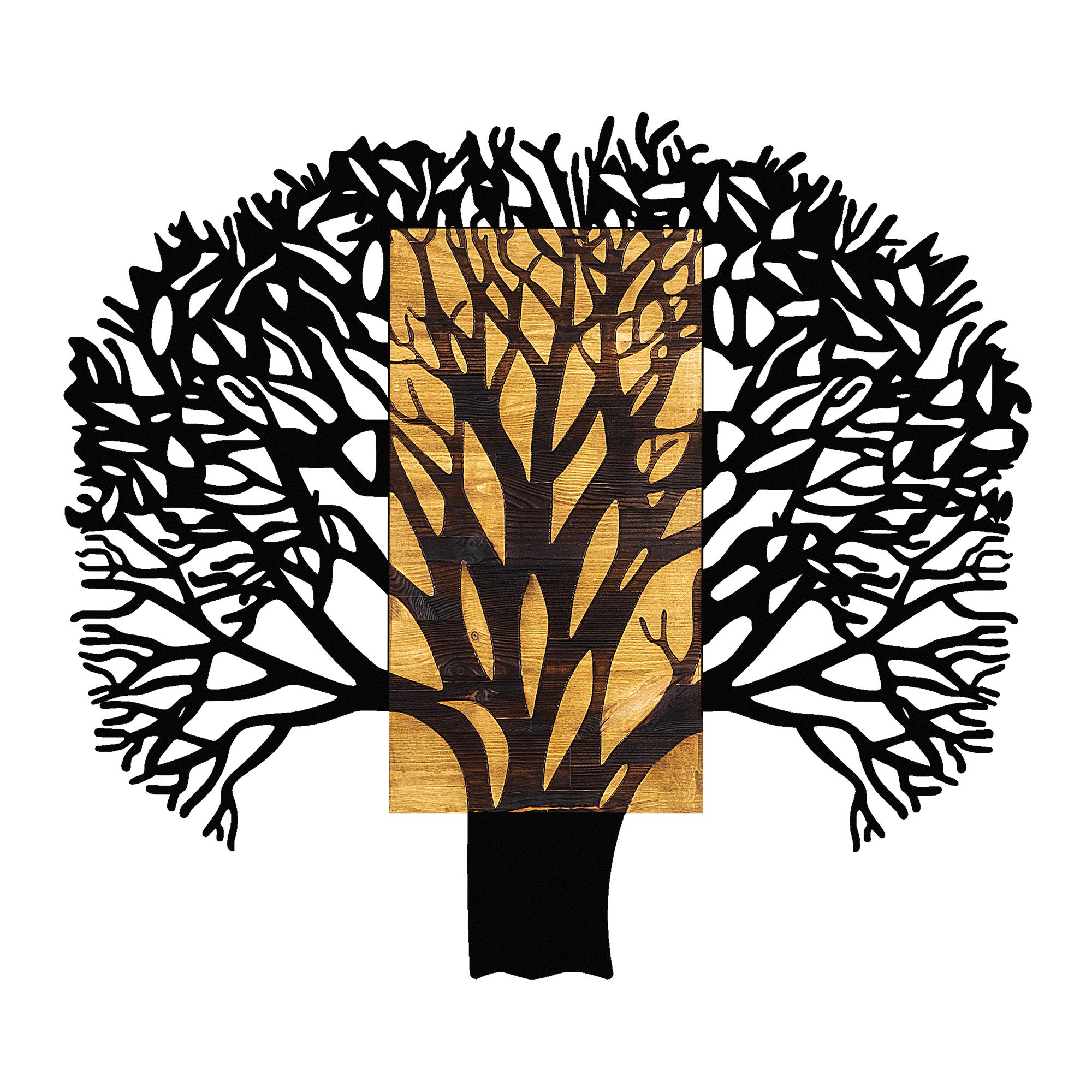 Elegante acessório decorativo de parede em madeira, nogueira e preto, 93 x 3 x 86 cm | 100% metal (1,5 mm) e madeira natural (3 cm) | Variações de cores exclusivas para uma decoração elegante