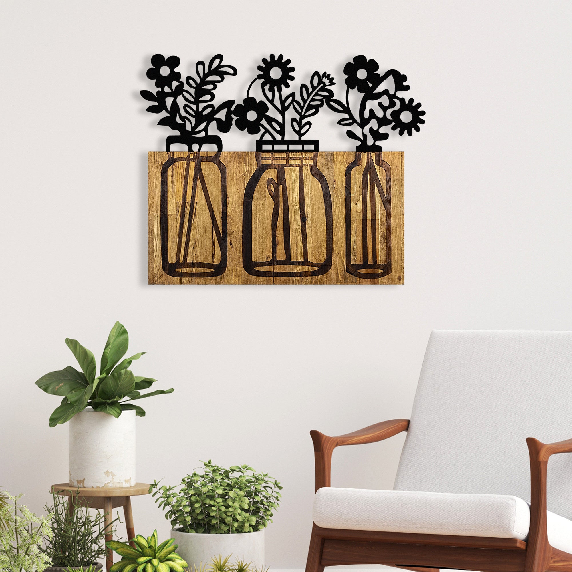 Acessório decorativo de parede – 65 x 3 x 52 cm – nogueira e preto – metal e madeira