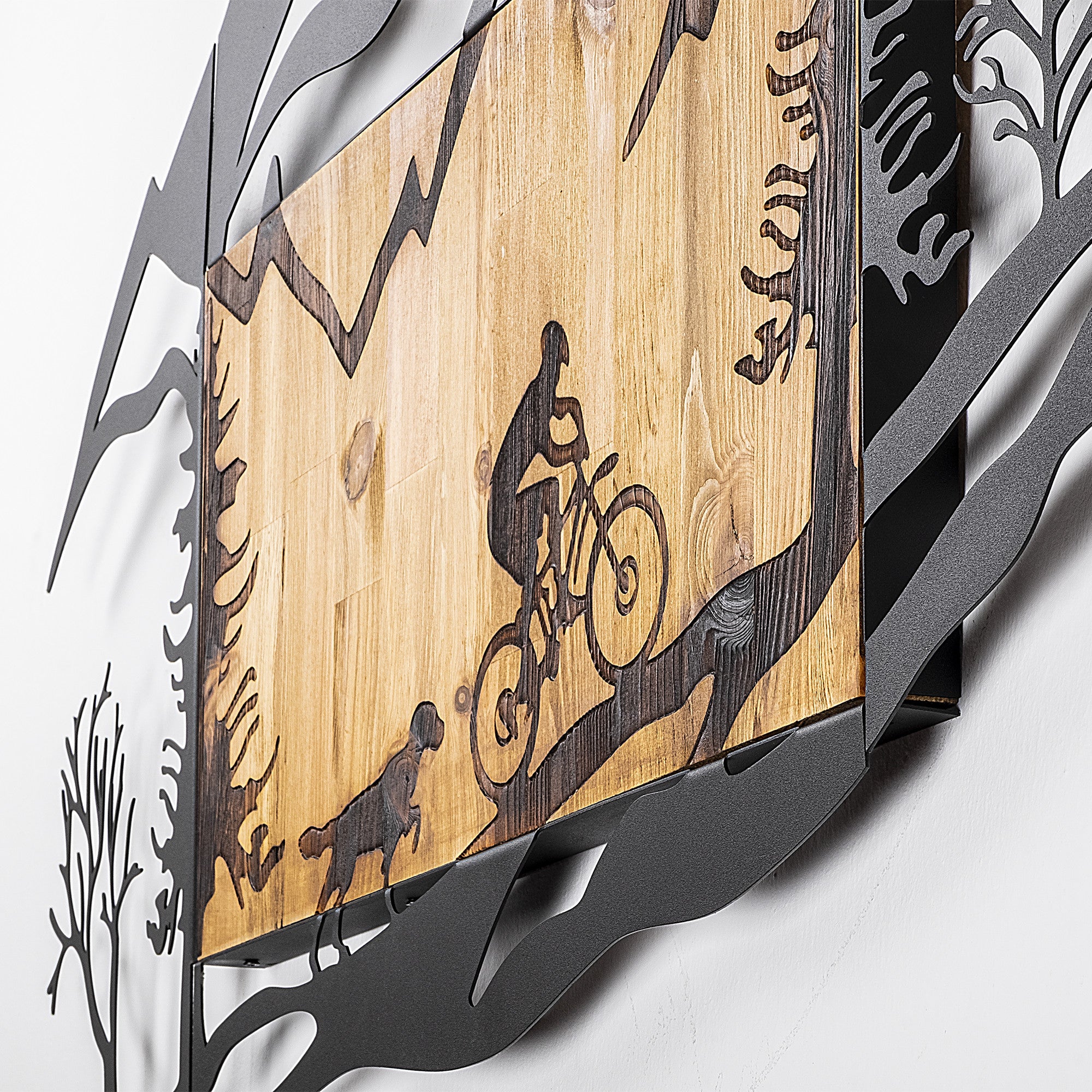 Acessório decorativo de parede – 110 x 3 x 65 cm – Nogueira e preto – Metal e madeira natural