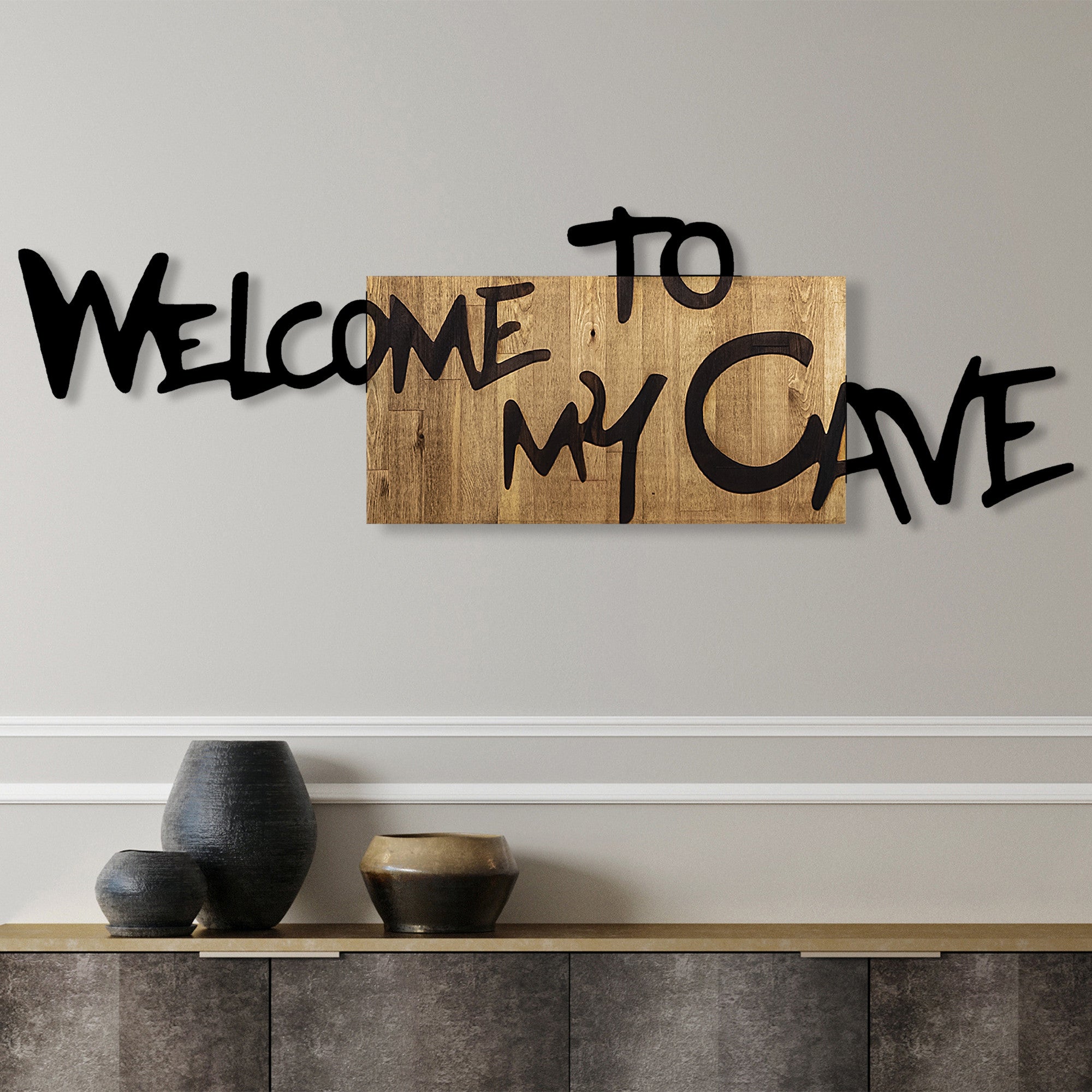 Acessório decorativo de parede – 128 x 3 x 39 cm – Nogueira e Preto – Metal e Madeira