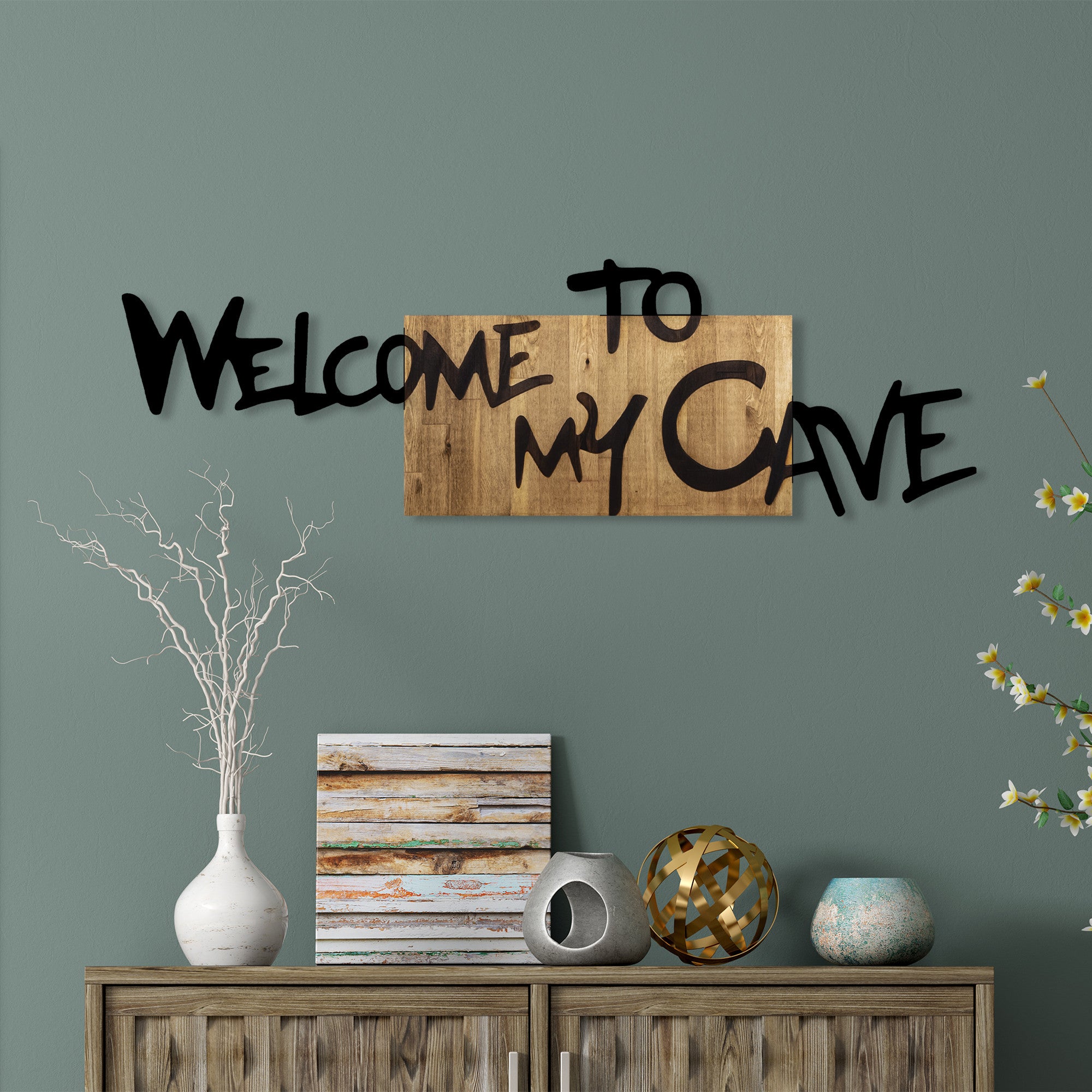 Acessório decorativo de parede – 128 x 3 x 39 cm – Nogueira e Preto – Metal e Madeira