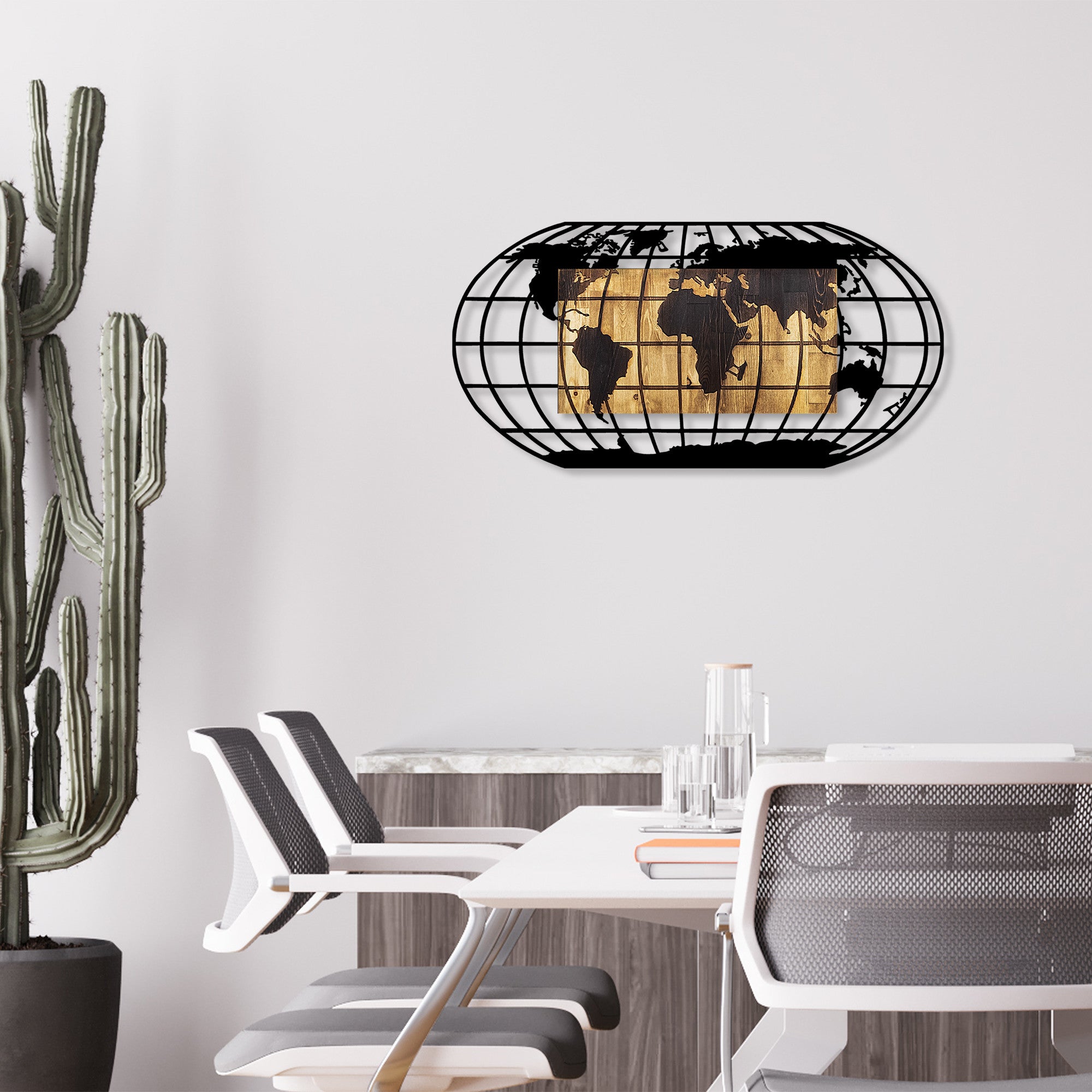 Acessório decorativo de parede – 102 x 3 x 50 cm – nogueira e preto – metal e madeira