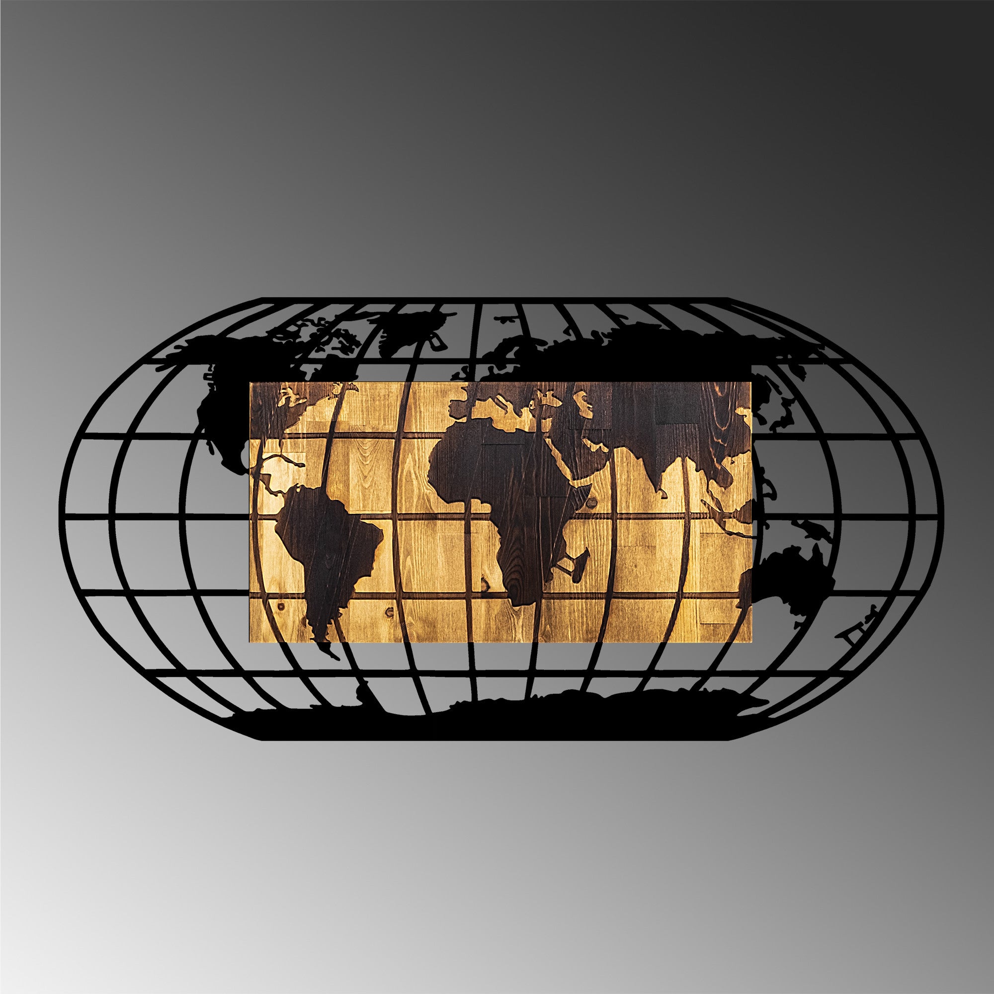 Acessório decorativo de parede – 102 x 3 x 50 cm – nogueira e preto – metal e madeira