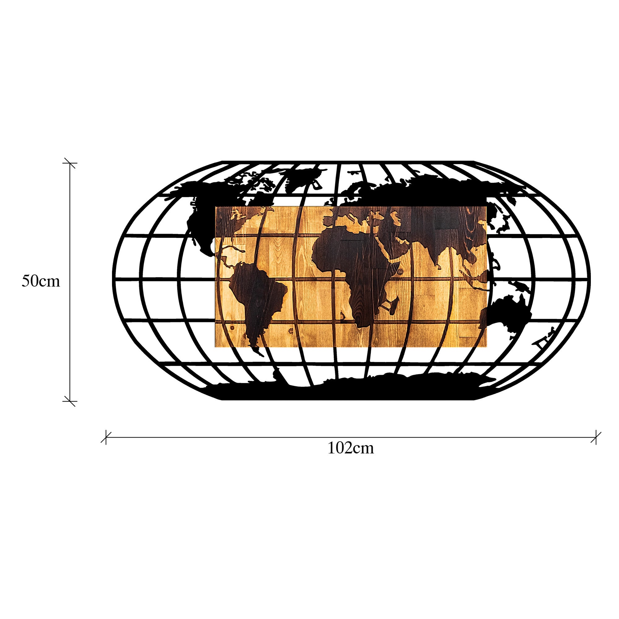 Acessório decorativo de parede – 102 x 3 x 50 cm – nogueira e preto – metal e madeira