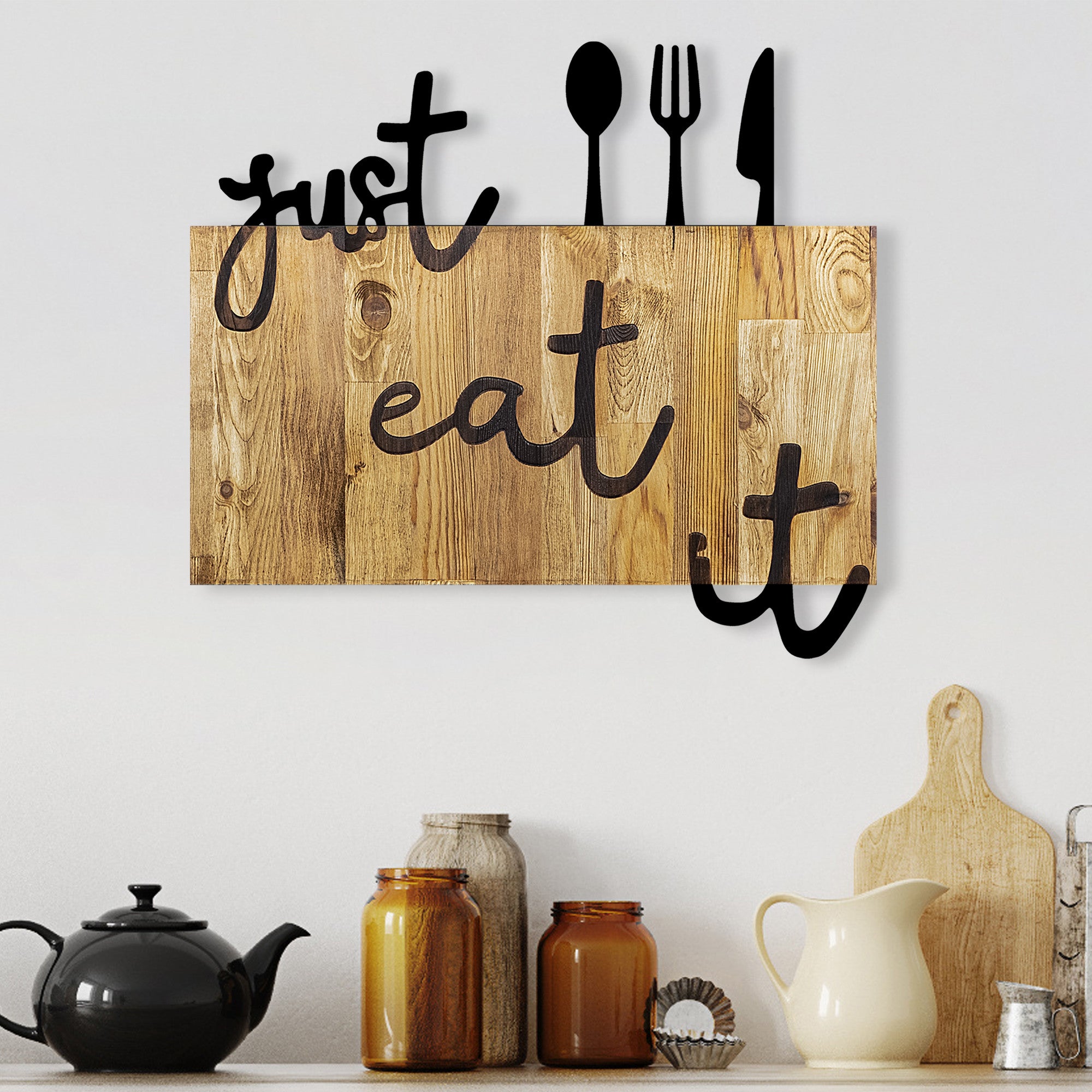 Acessório decorativo de parede – 58 x 3 x 52 cm – nogueira e preto – metal e madeira