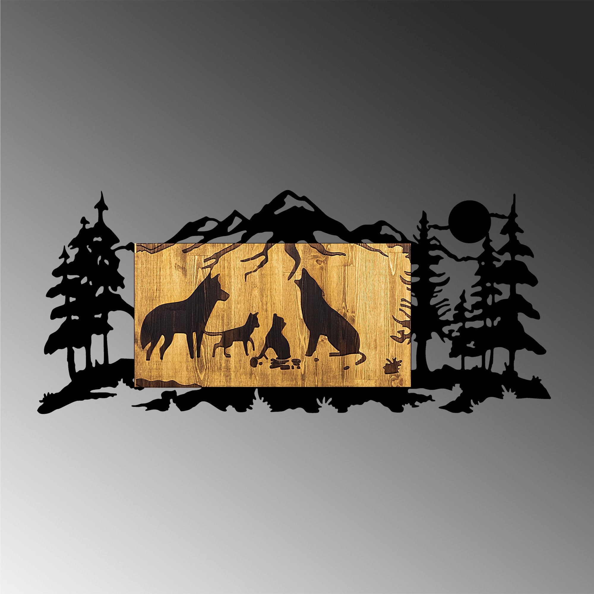 Elegante acessório decorativo de parede em madeira, nogueira e preto, 108 x 3 x 47 cm | 100% metal (1,5 mm) e madeira natural (3 cm) | Variações de cores exclusivas para uma decoração elegante