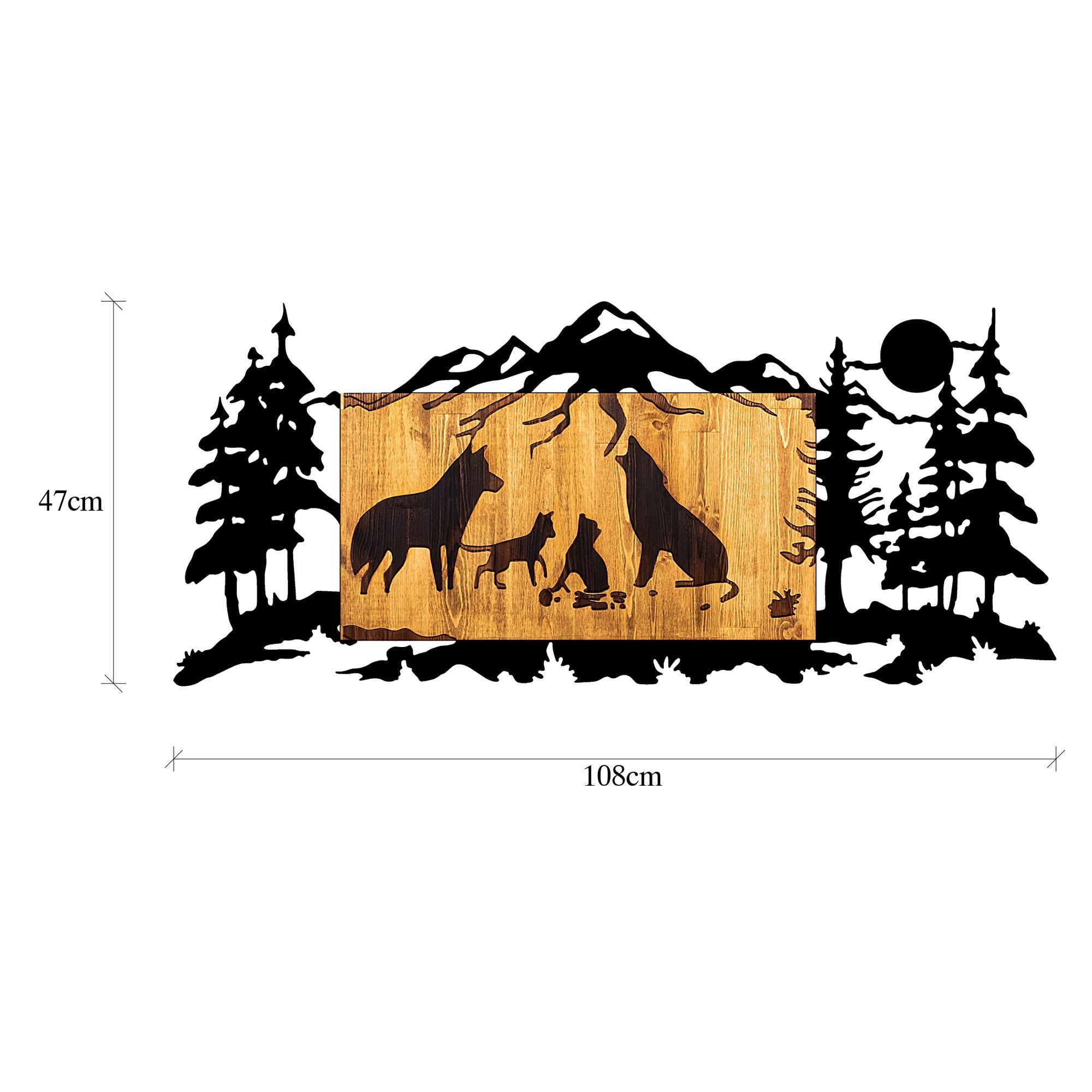 Elegante acessório decorativo de parede em madeira, nogueira e preto, 108 x 3 x 47 cm | 100% metal (1,5 mm) e madeira natural (3 cm) | Variações de cores exclusivas para uma decoração elegante