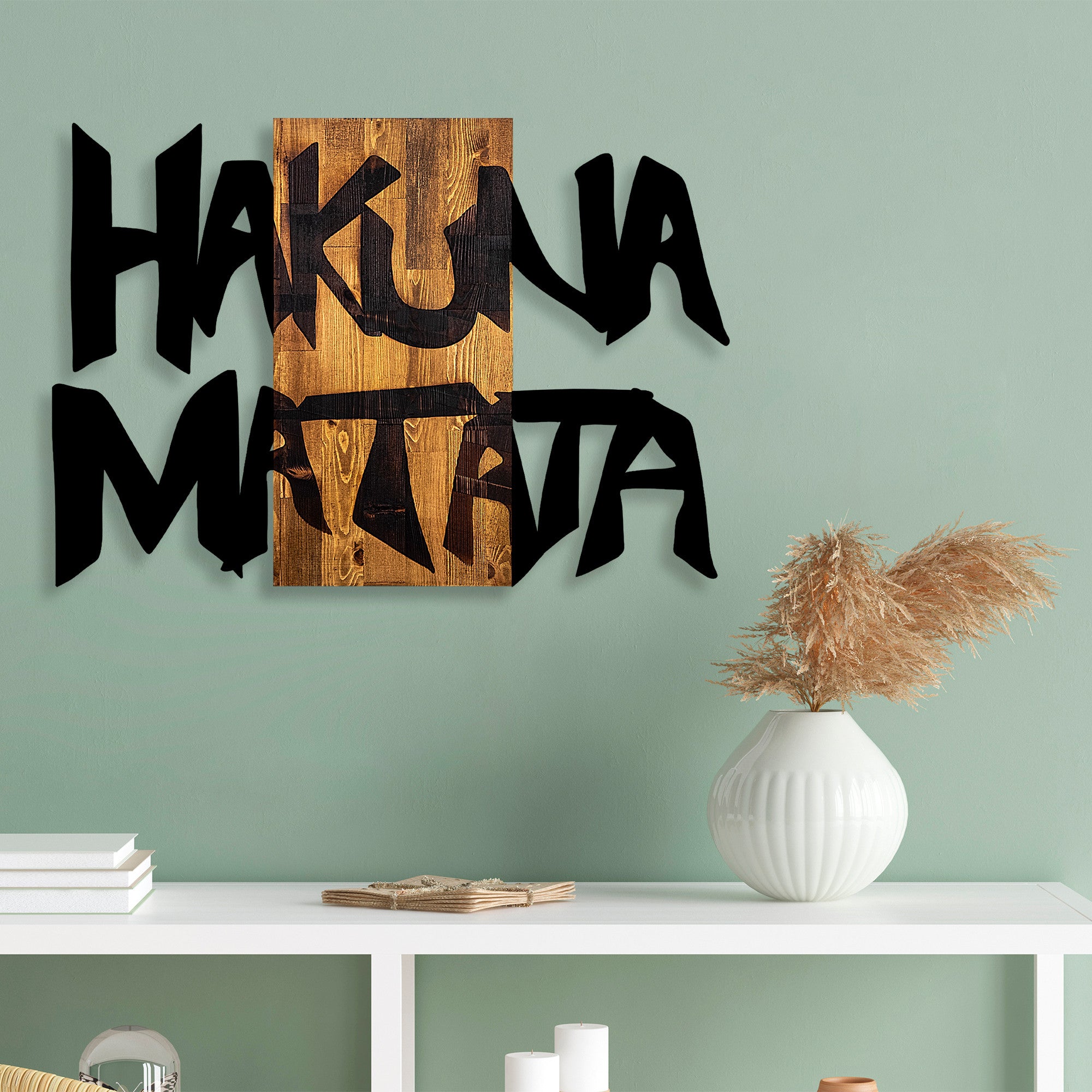 Acessório Decorativo de Parede – 77 x 3 x 58 cm – Preto e Nogueira clara – 100% Madeira e Metal