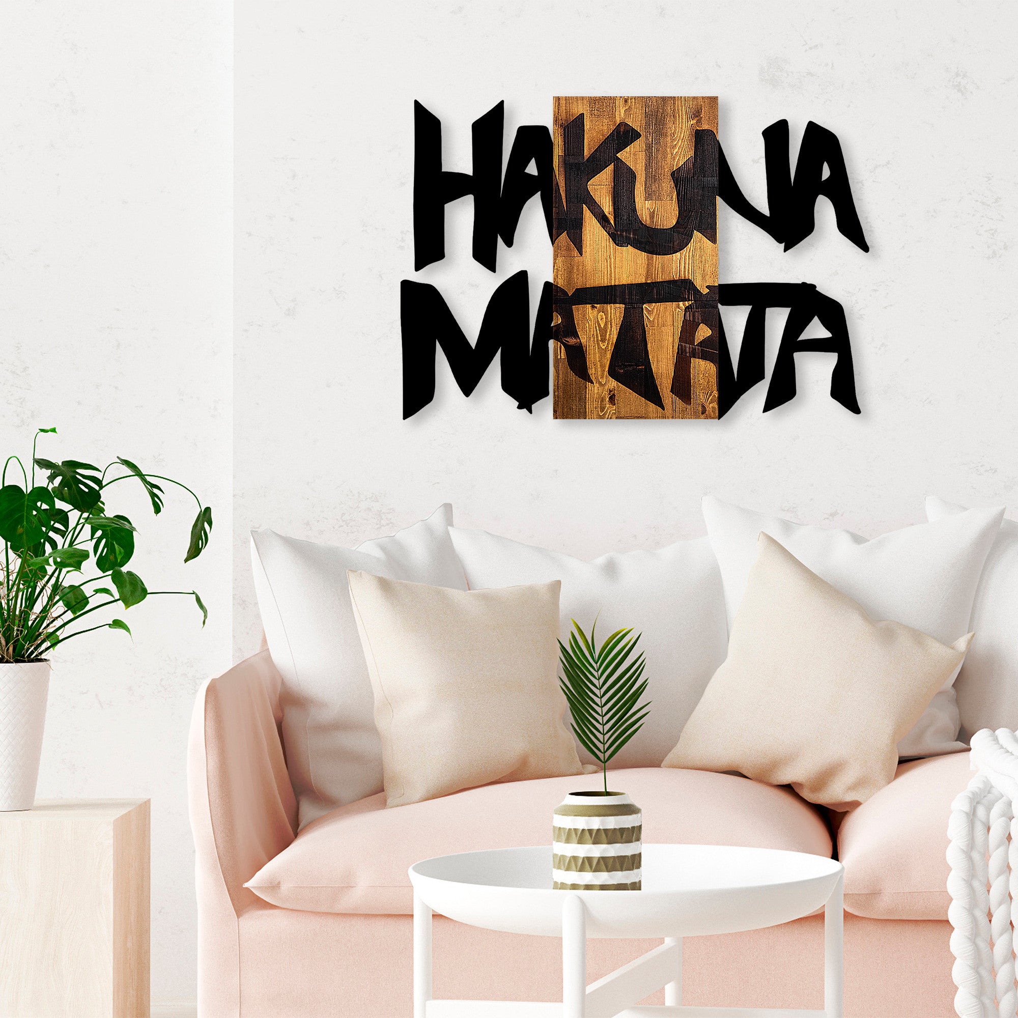 Acessório Decorativo de Parede – 77 x 3 x 58 cm – Preto e Nogueira clara – 100% Madeira e Metal