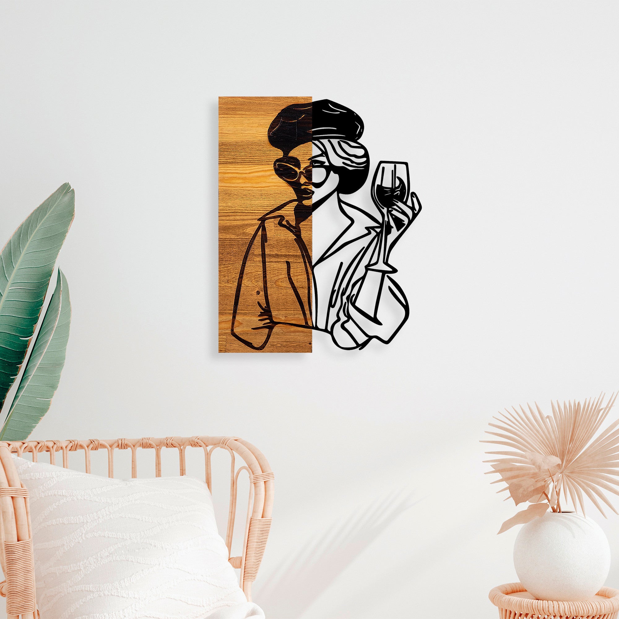 Acessório decorativo de parede – 39 x 3 x 50 cm – Preto e Nogueira clara – Madeira e Metal