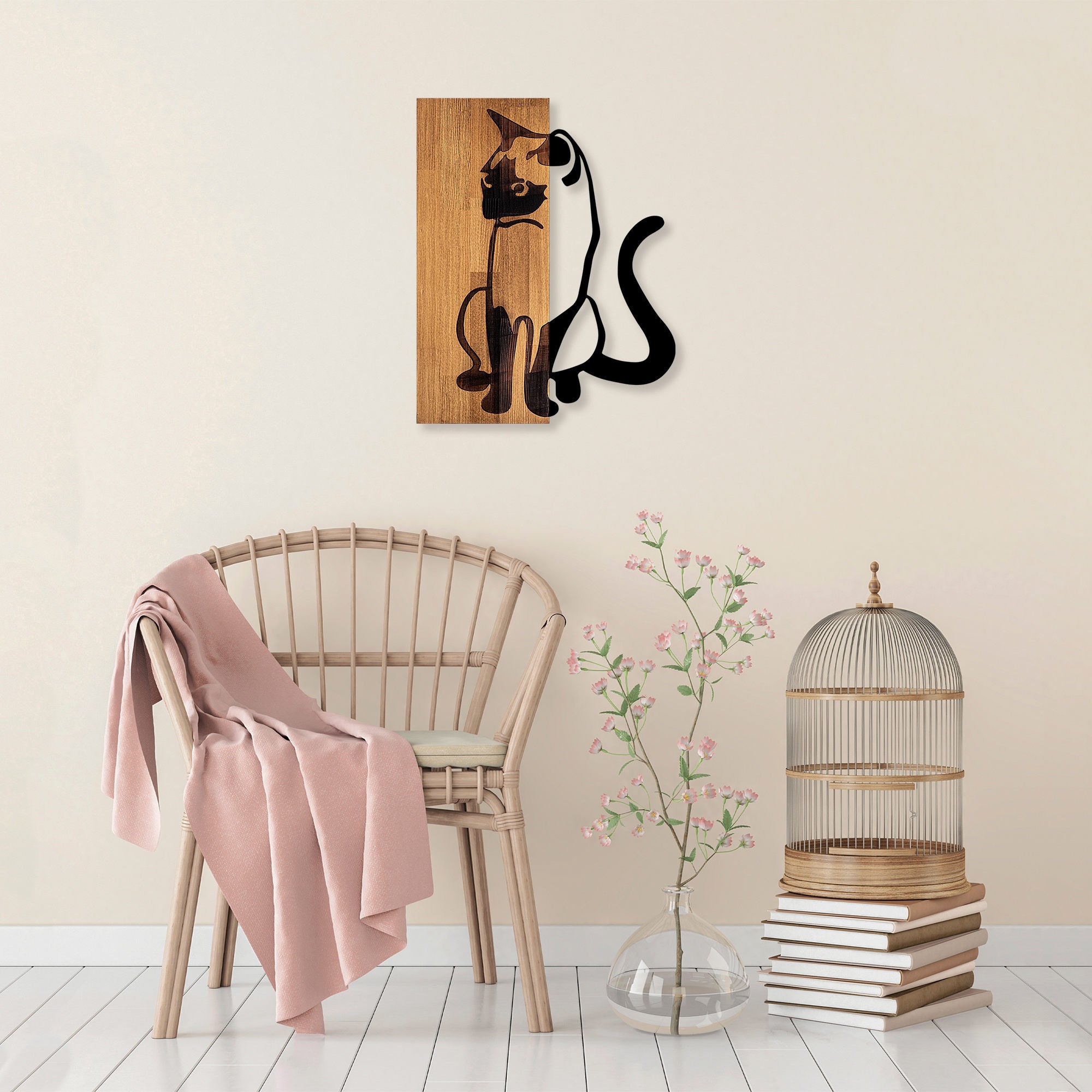 Acessório Decorativo de Parede em Madeira e Metal – 47 x 58 cm – Noz e Preto