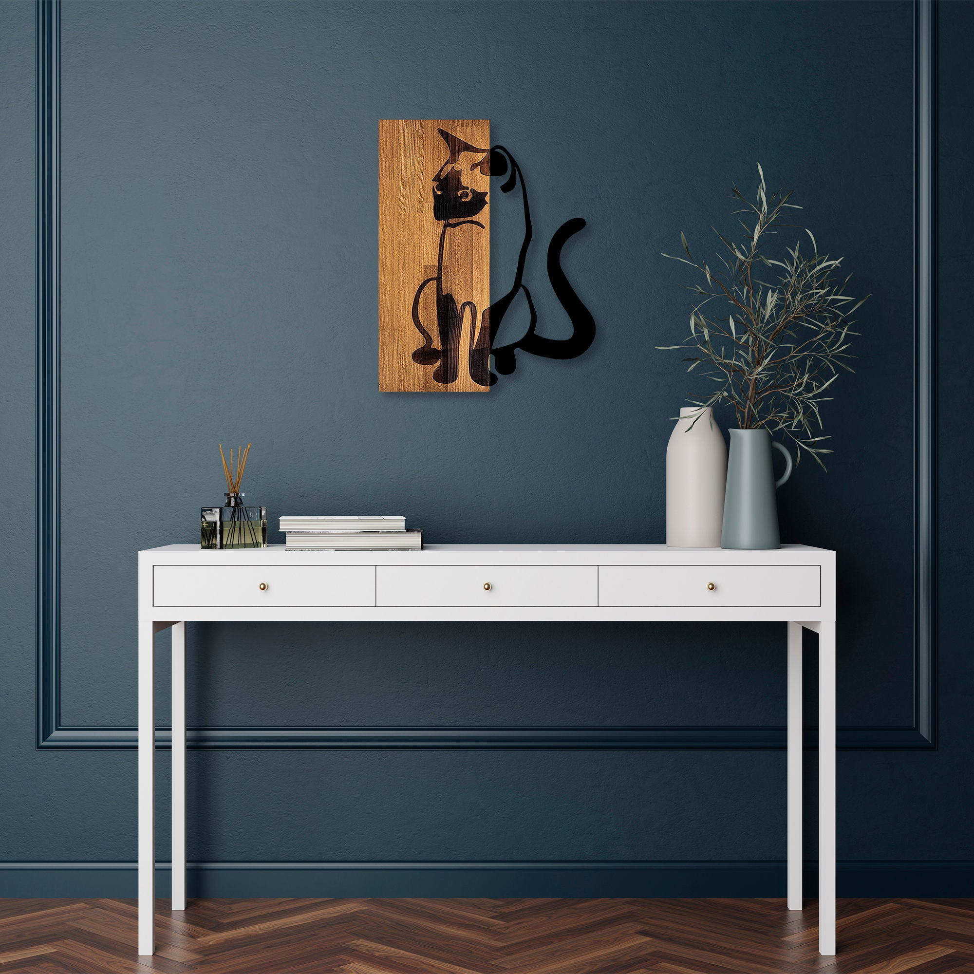Acessório Decorativo de Parede em Madeira e Metal – 47 x 58 cm – Noz e Preto