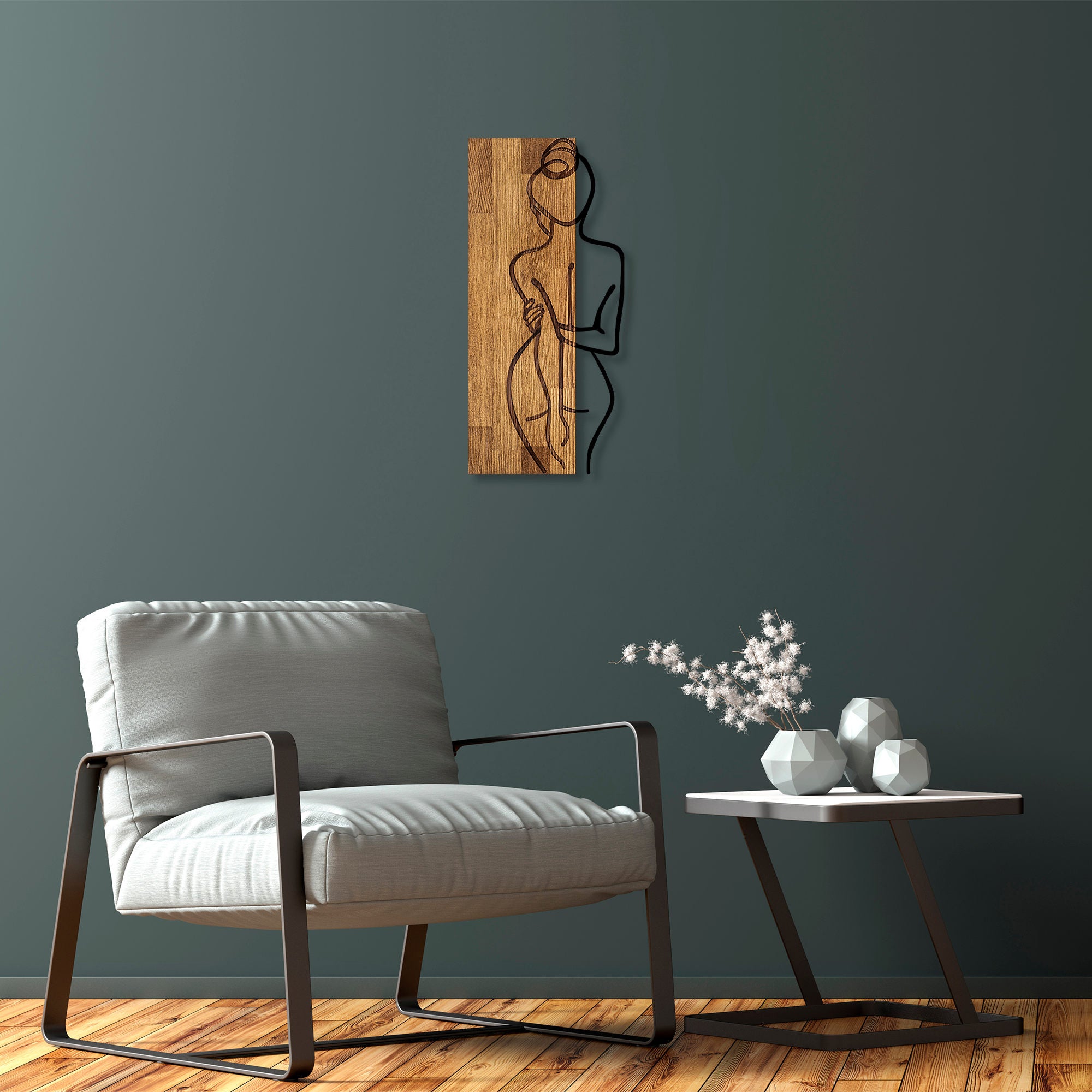 Acessório Decorativo de Parede – 27 x 58 cm – Nogueira e Preto – Madeira e Metal
