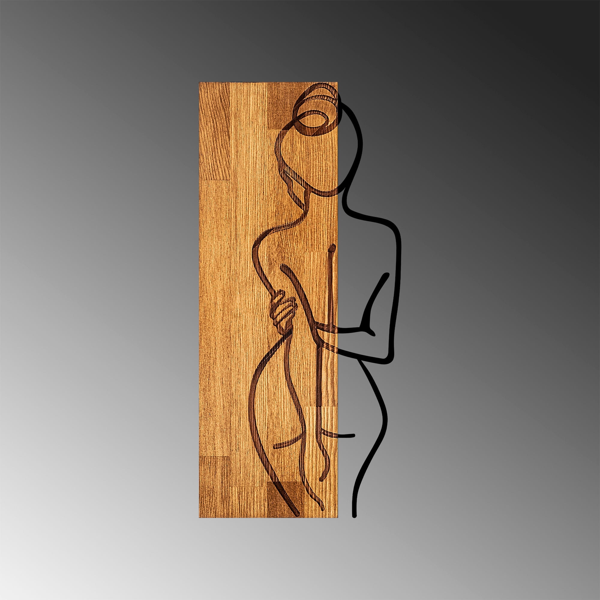 Acessório Decorativo de Parede – 27 x 58 cm – Nogueira e Preto – Madeira e Metal