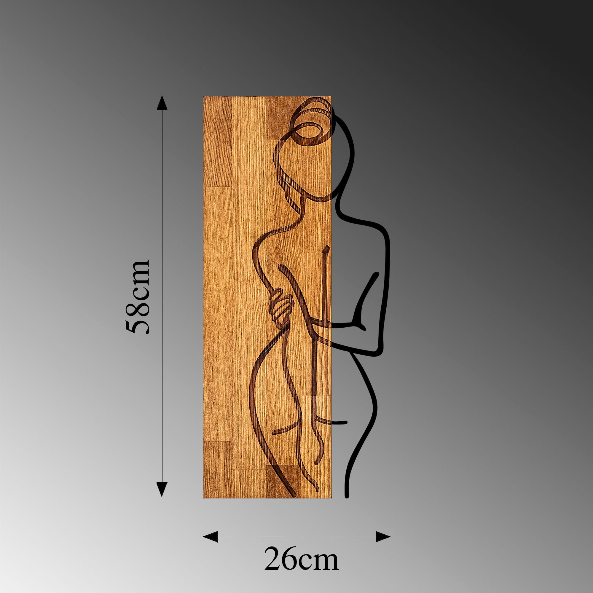 Acessório Decorativo de Parede – 27 x 58 cm – Nogueira e Preto – Madeira e Metal