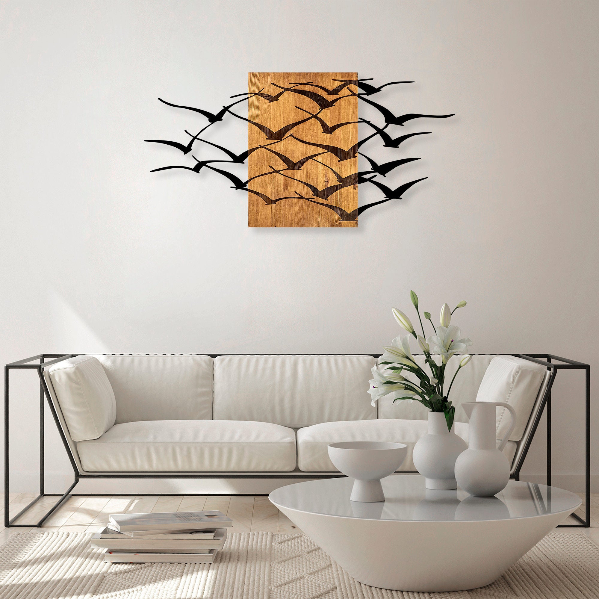 Acessório decorativo de parede – 70 x 140 cm – nogueira e preto – madeira e metal