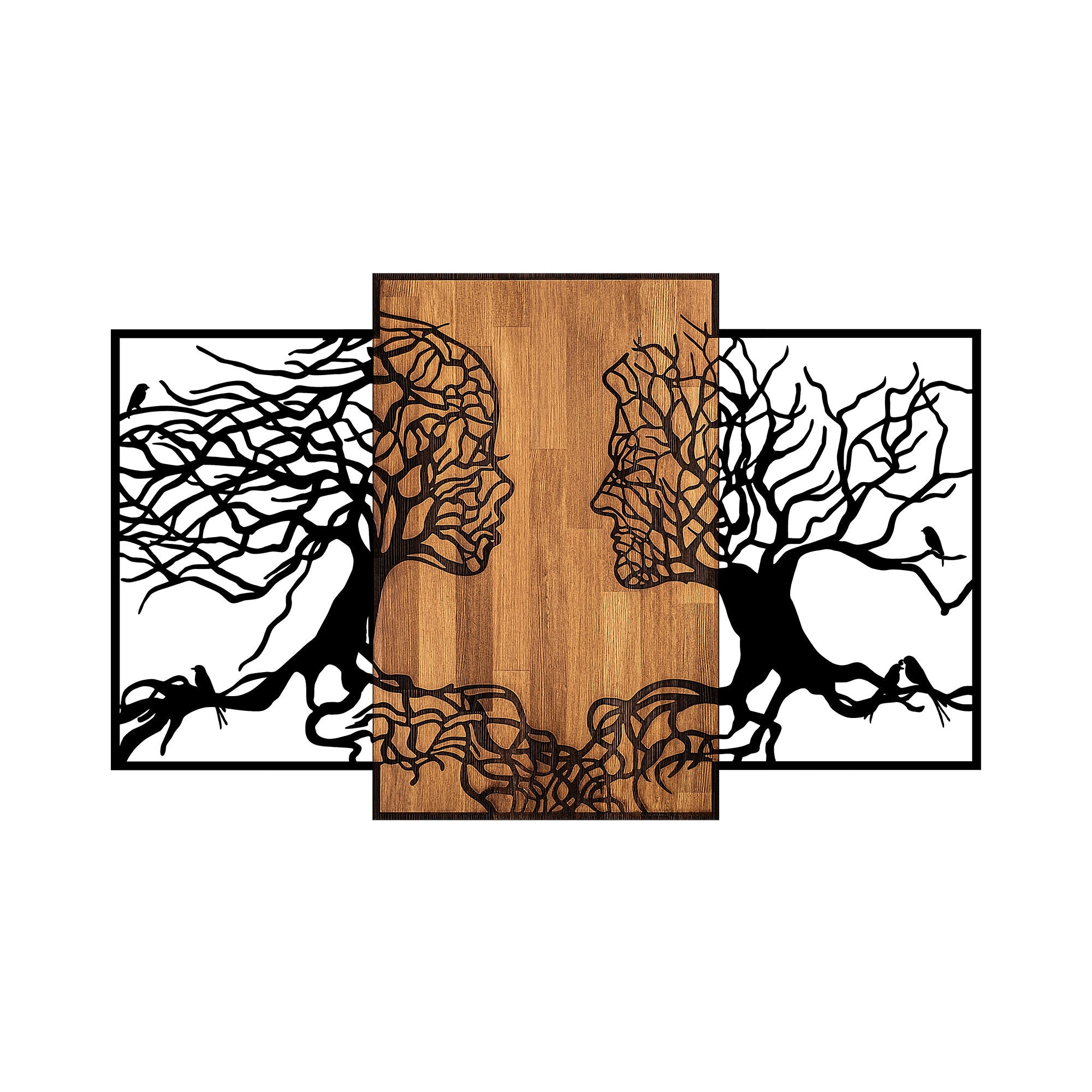 Acessório Decorativo de Parede – 125 x 3 x 79 cm – Preto e Nogueira – 50% Madeira e 50% Metal