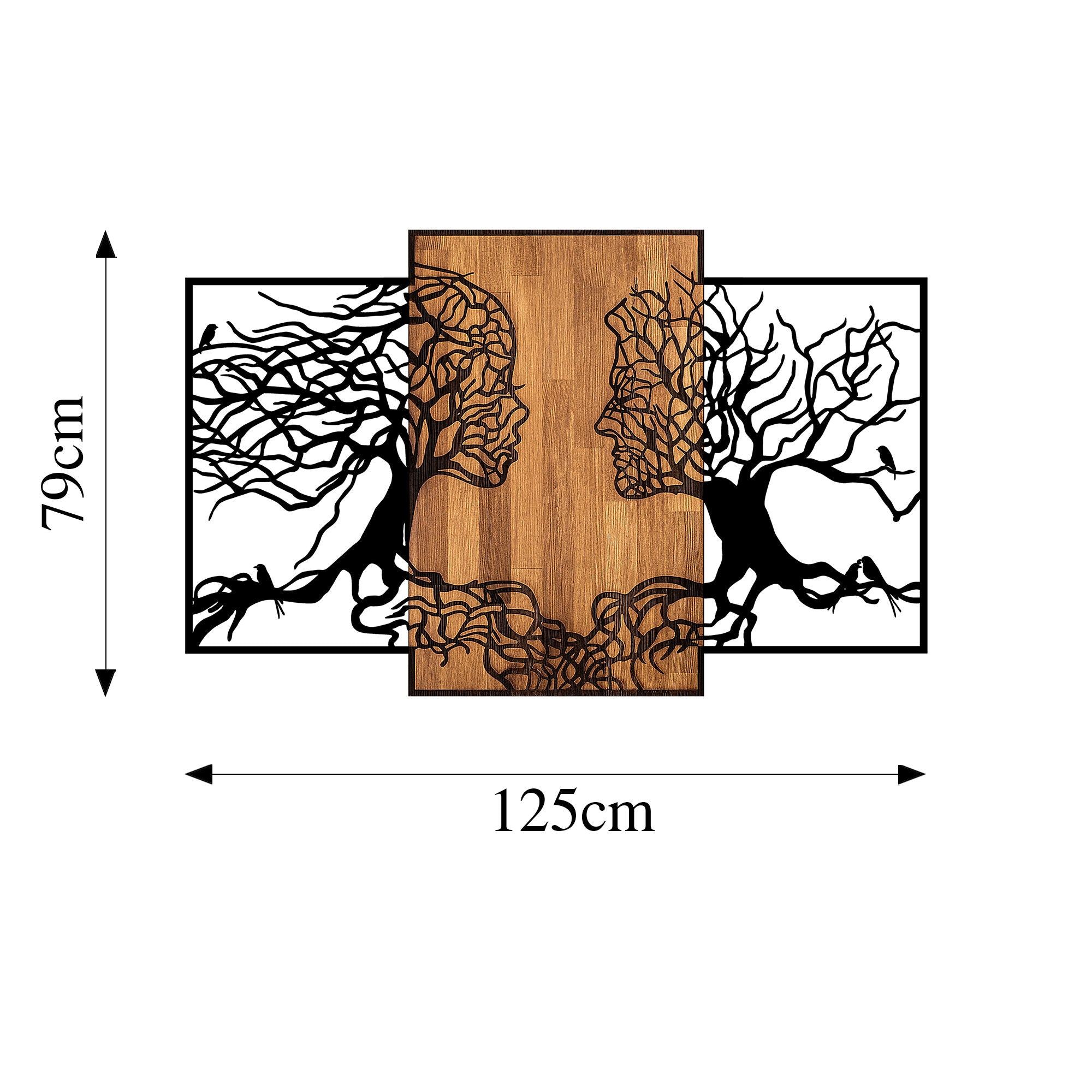 Acessório Decorativo de Parede – 125 x 3 x 79 cm – Preto e Nogueira – 50% Madeira e 50% Metal