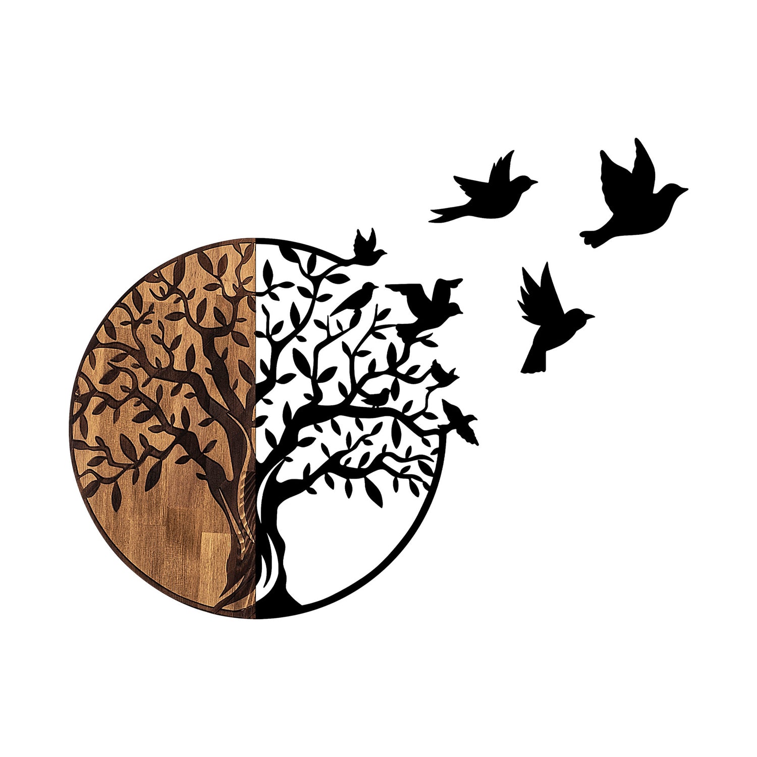 Acessório Decorativo de Parede – 92 x 3 x 71 cm – Preto e Nogueira – Madeira e Metal
