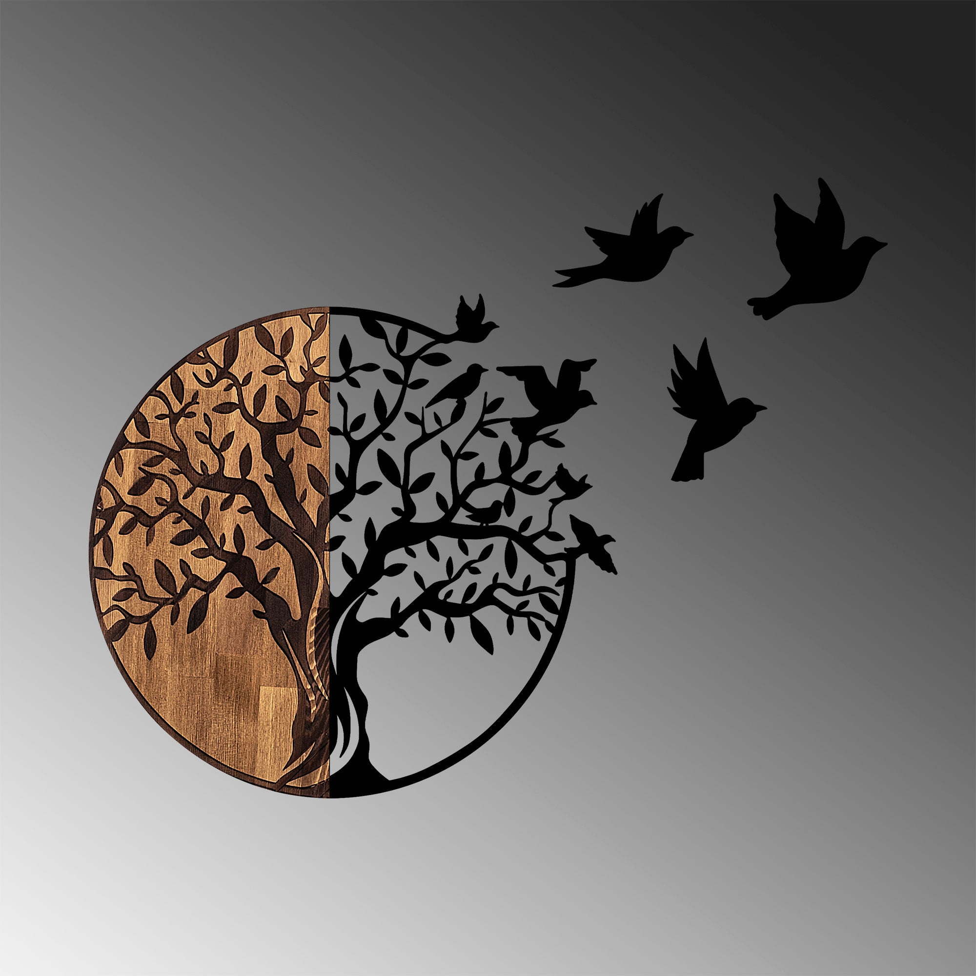 Acessório Decorativo de Parede – 92 x 3 x 71 cm – Preto e Nogueira – Madeira e Metal