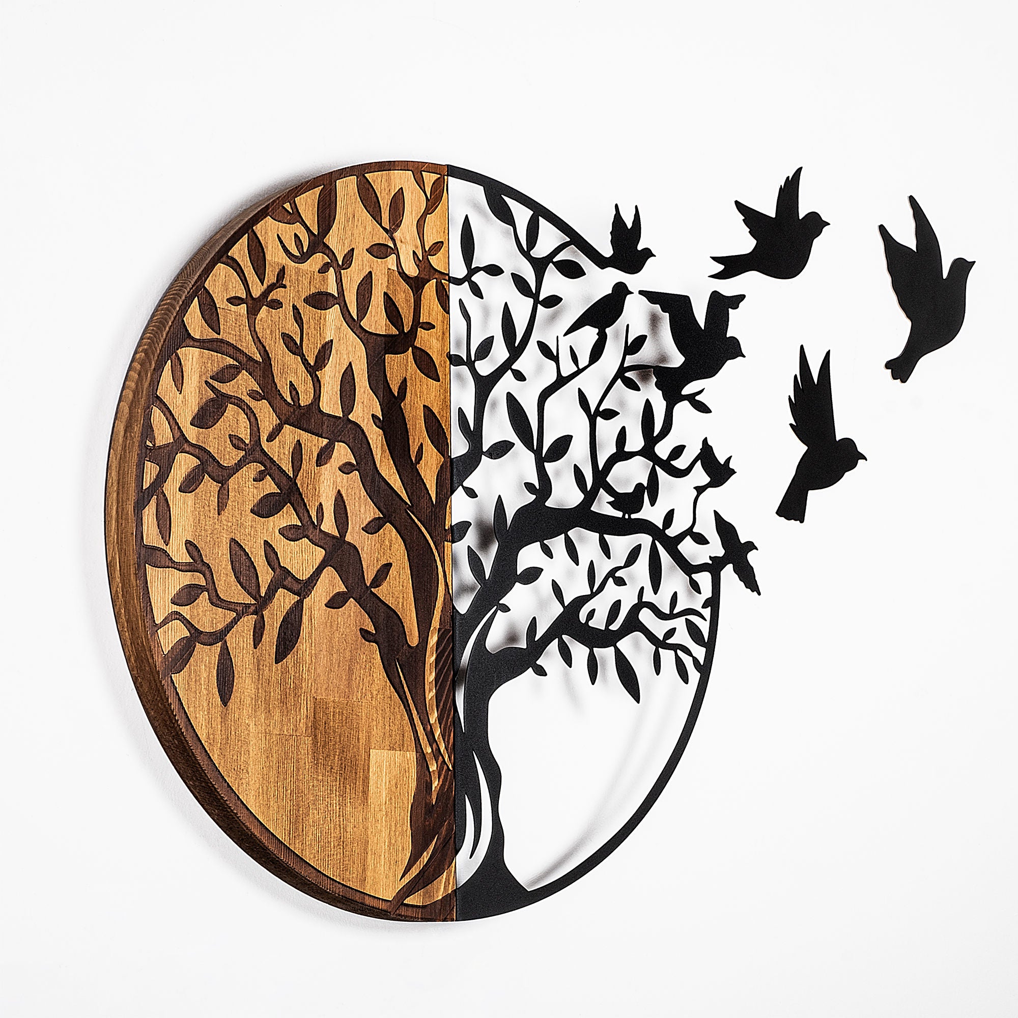 Acessório Decorativo de Parede – 92 x 3 x 71 cm – Preto e Nogueira – Madeira e Metal