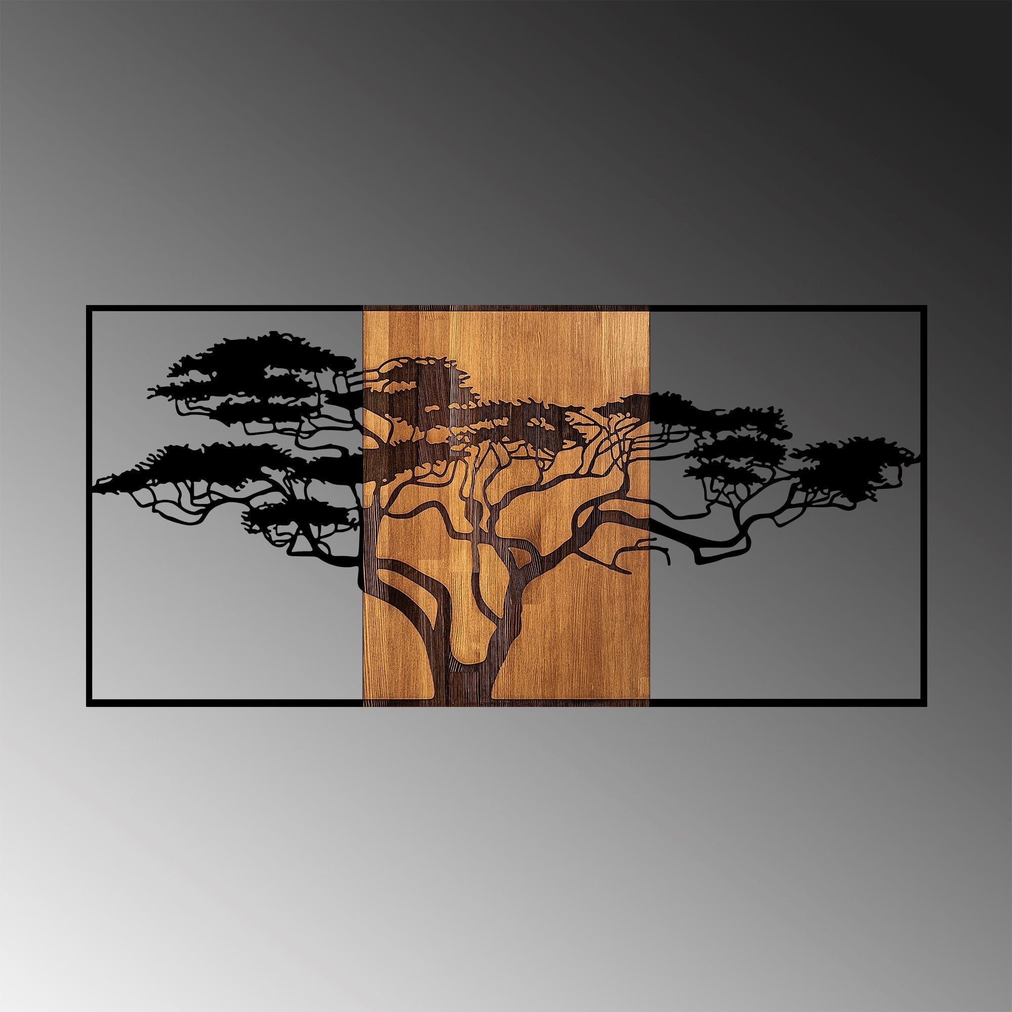 Acessório decorativo de parede – 147 x 3 x 70 cm – preto e nogueira – madeira e metal