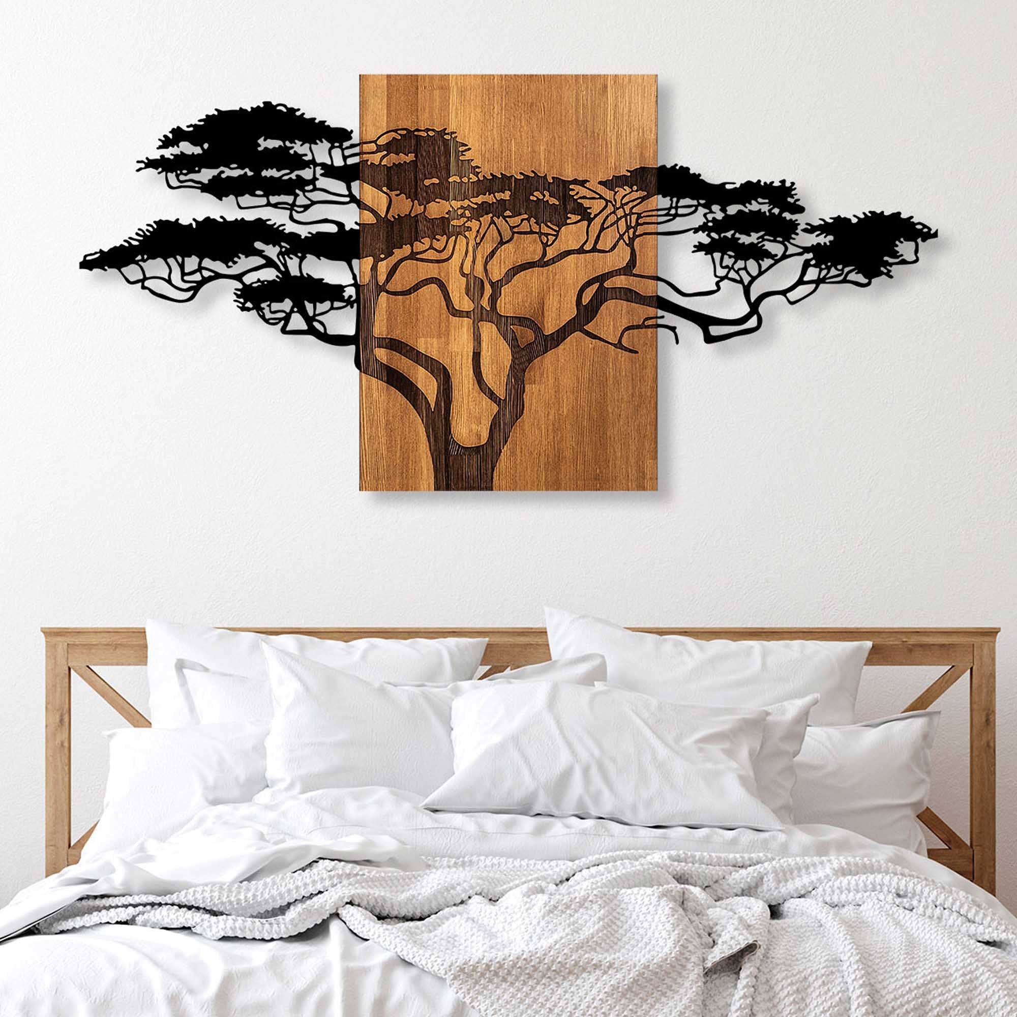 Acessório Decorativo de Parede – 144 x 3 x 70 cm – Preto e Nogueira – Madeira e Metal