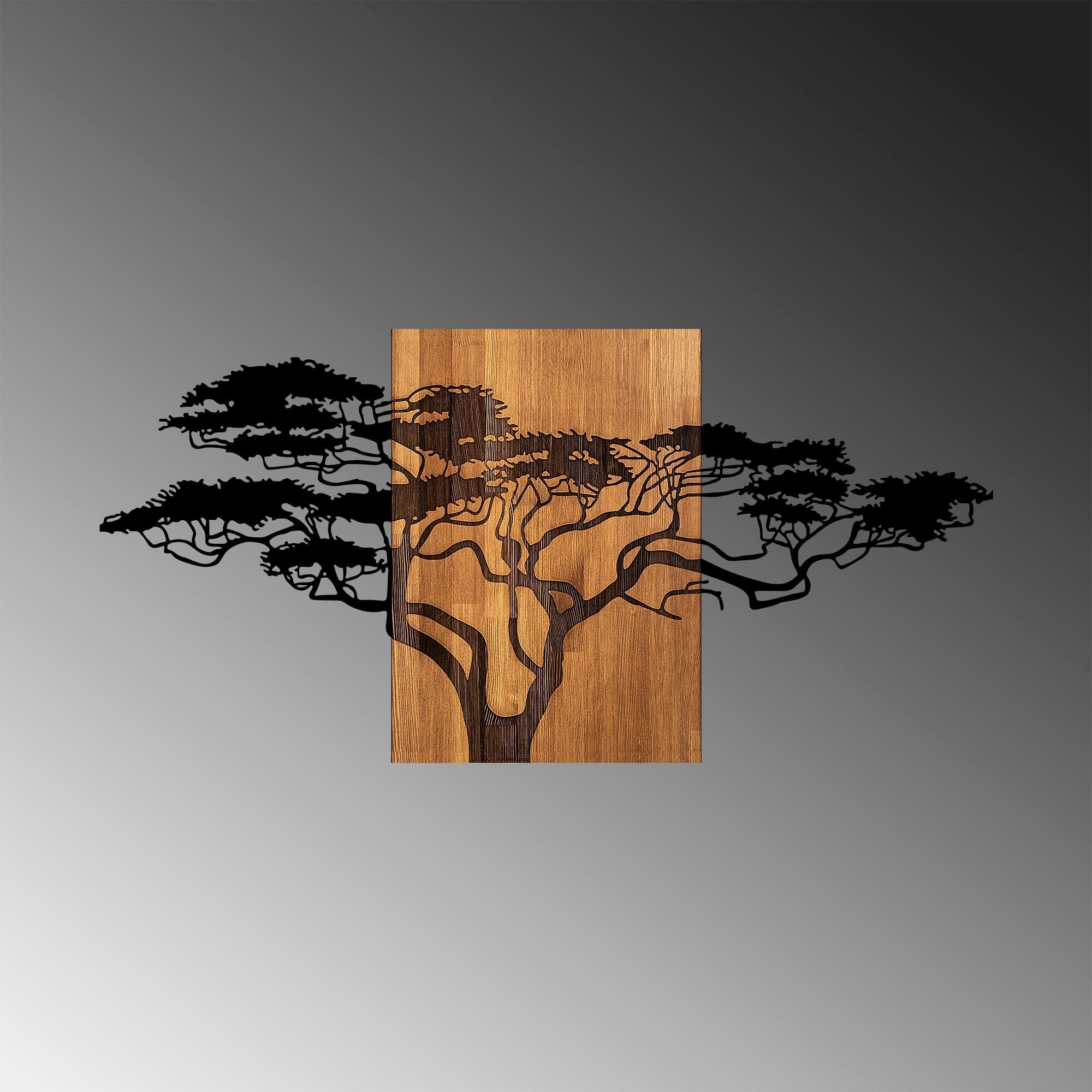 Acessório Decorativo de Parede – 144 x 3 x 70 cm – Preto e Nogueira – Madeira e Metal