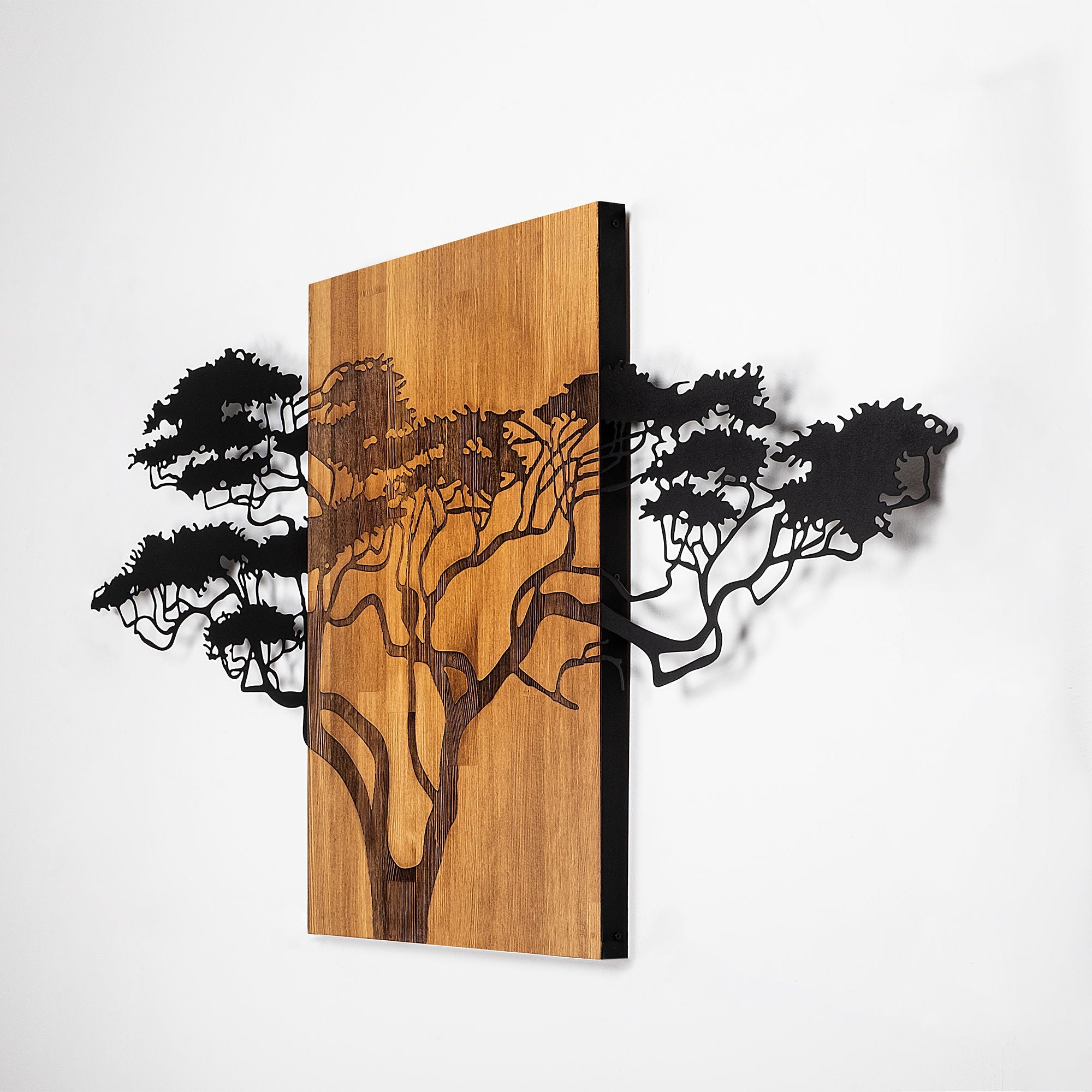 Acessório Decorativo de Parede – 144 x 3 x 70 cm – Preto e Nogueira – Madeira e Metal